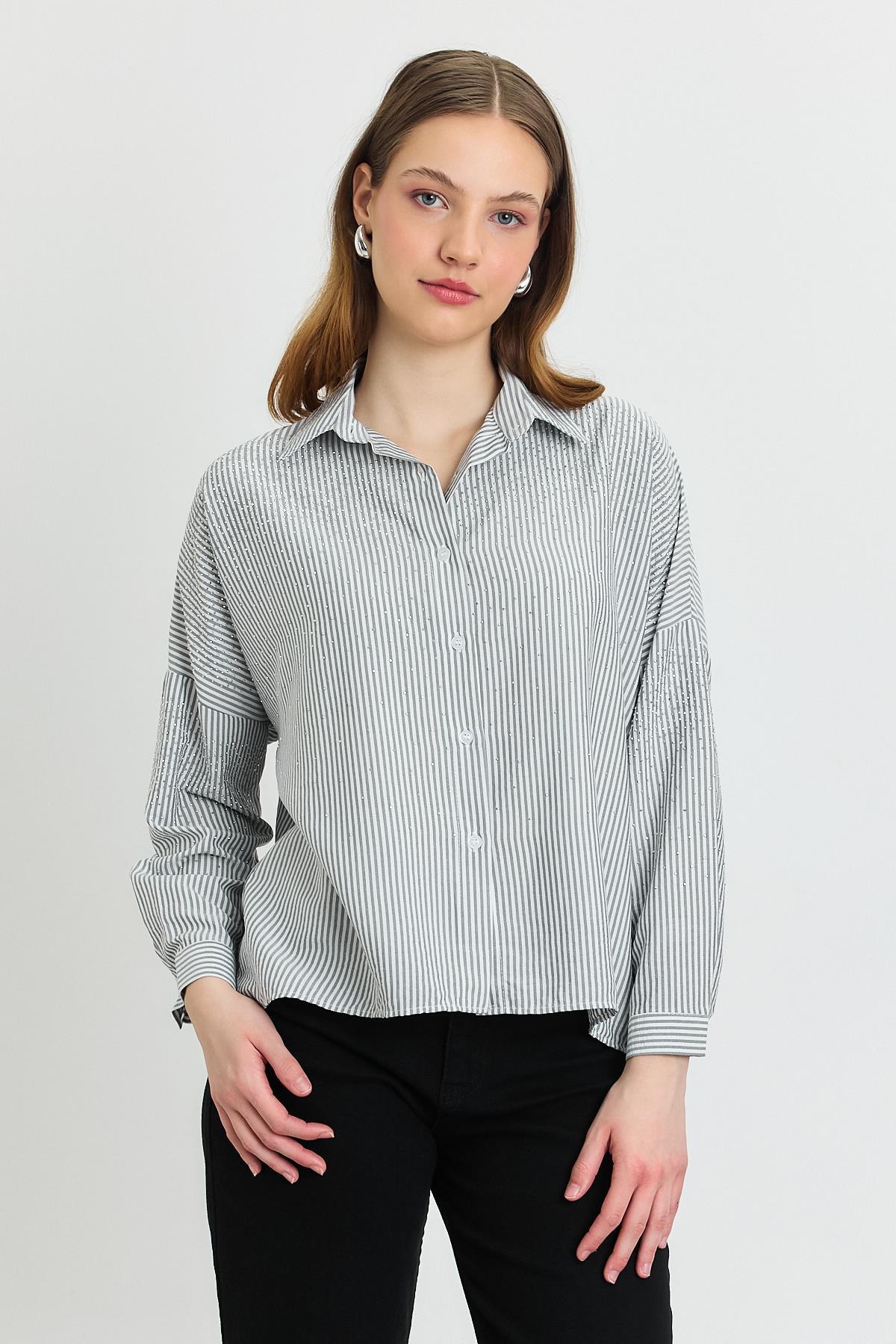 4340A Taş Detay Gömlek Siyah 