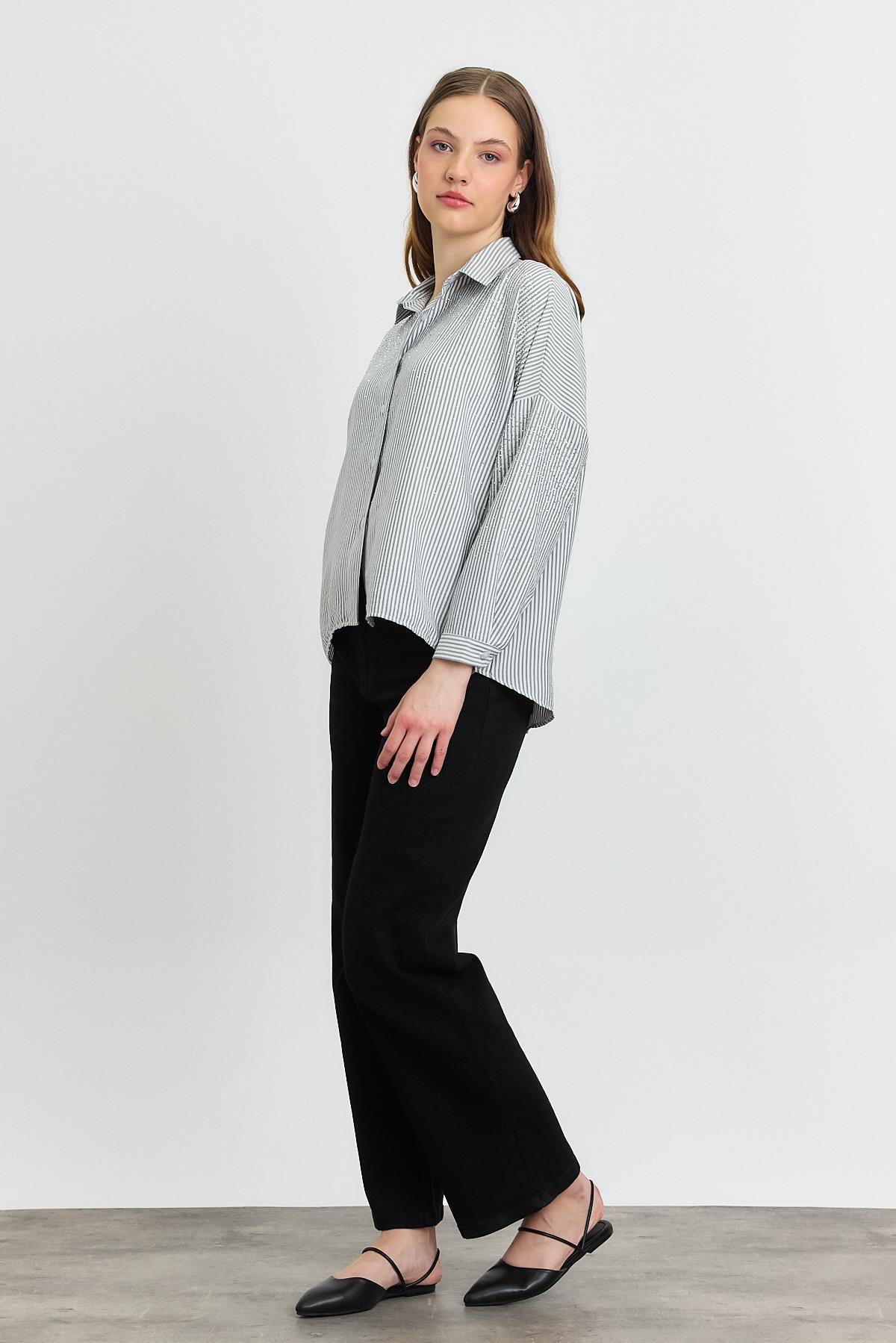 4340A Taş Detay Gömlek Siyah - 8