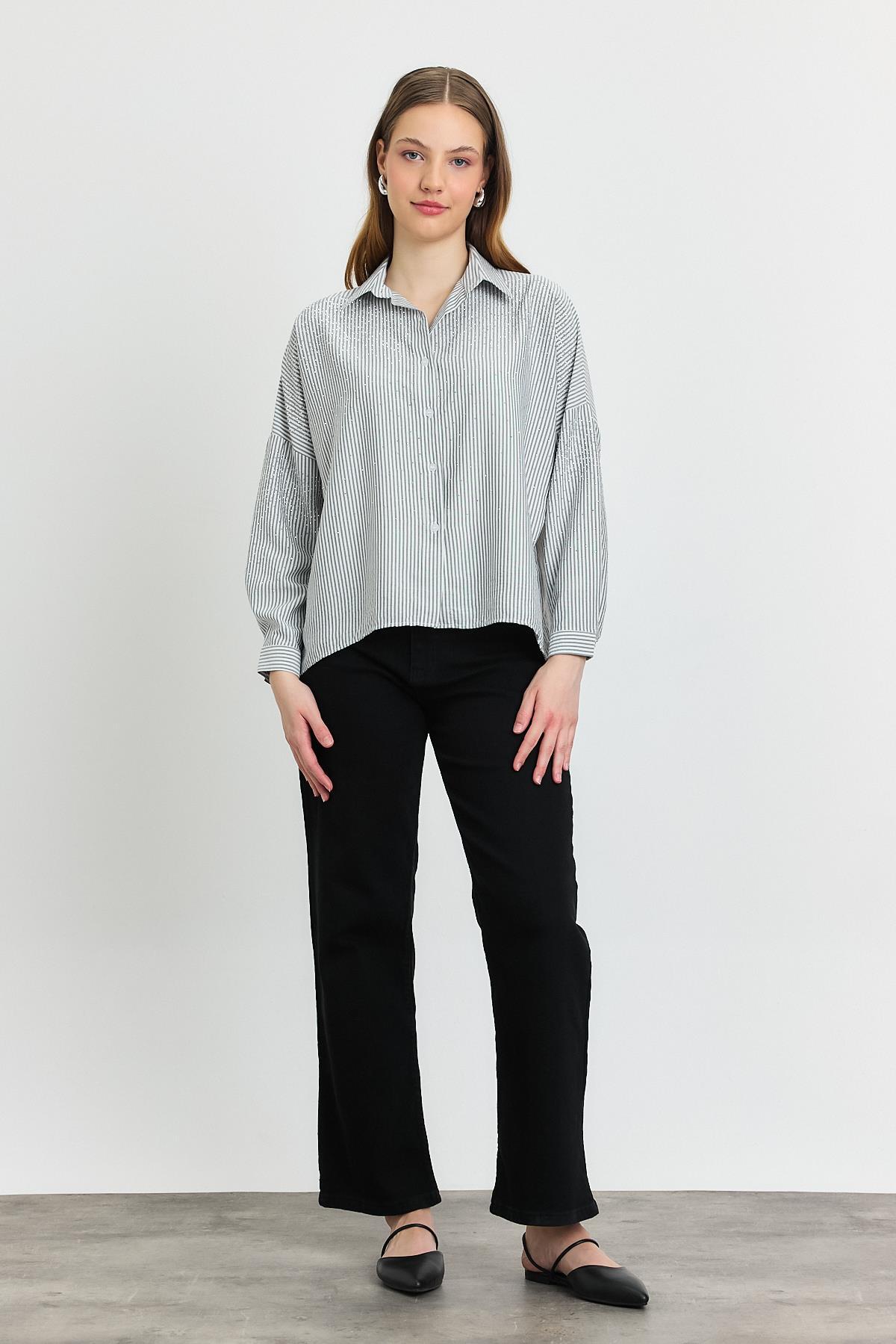 Siyah Taş Detay Gömlek 4340A - 2