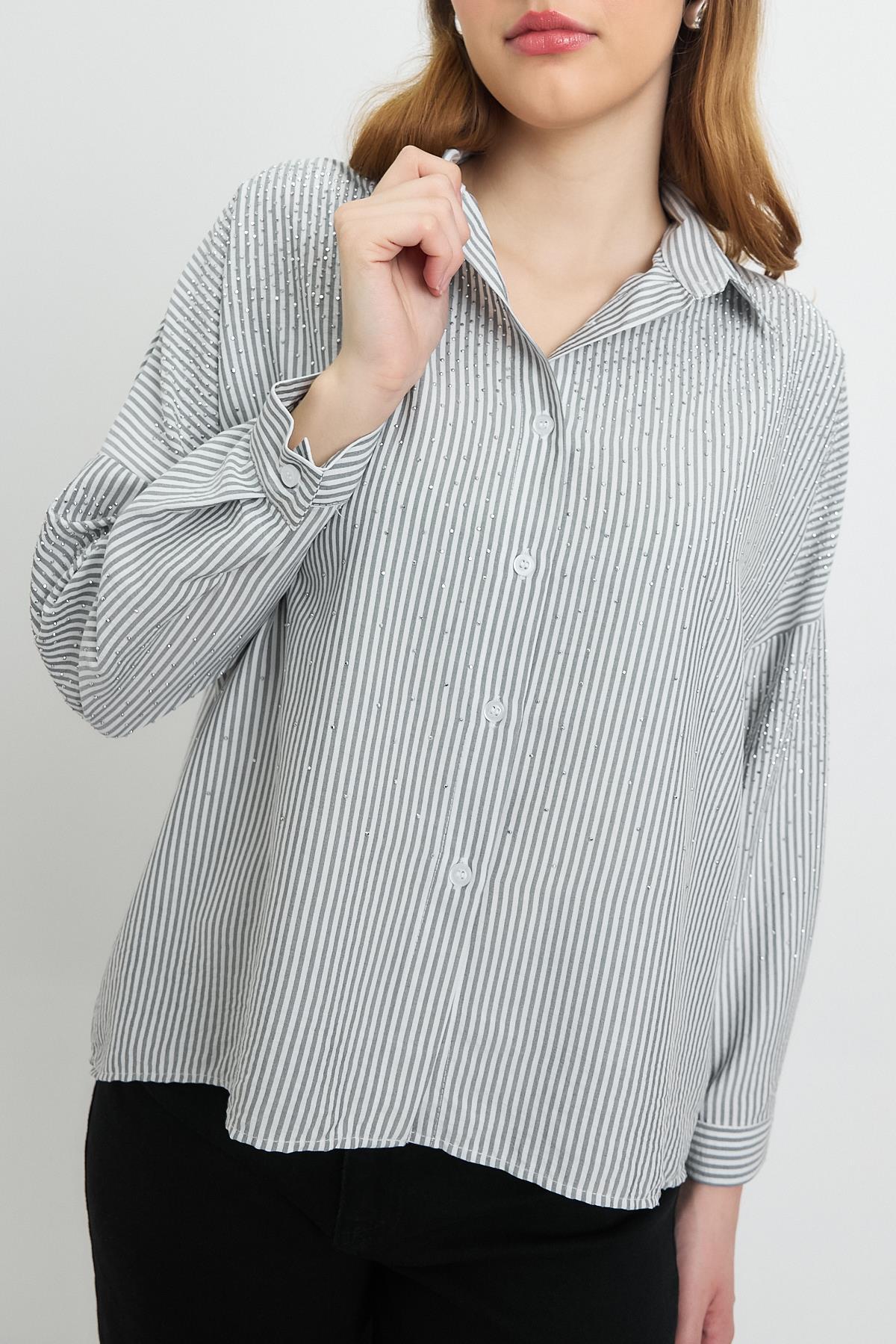 Siyah Taş Detay Gömlek 4340A - 7