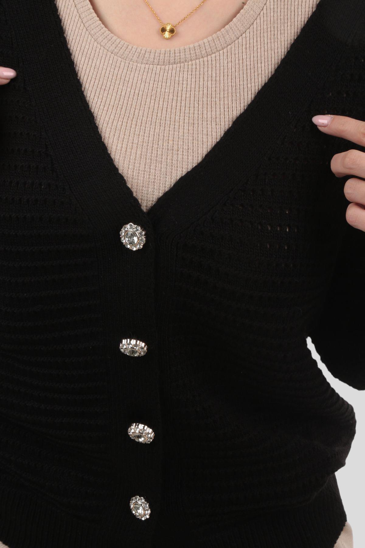 Siyah Düğmeli Retro Hırka 4355 - 3