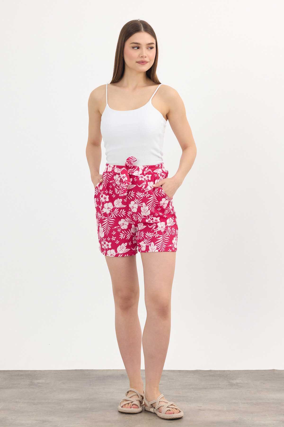 4356A Çiçek Desenli Şort Fuşya - RAYS