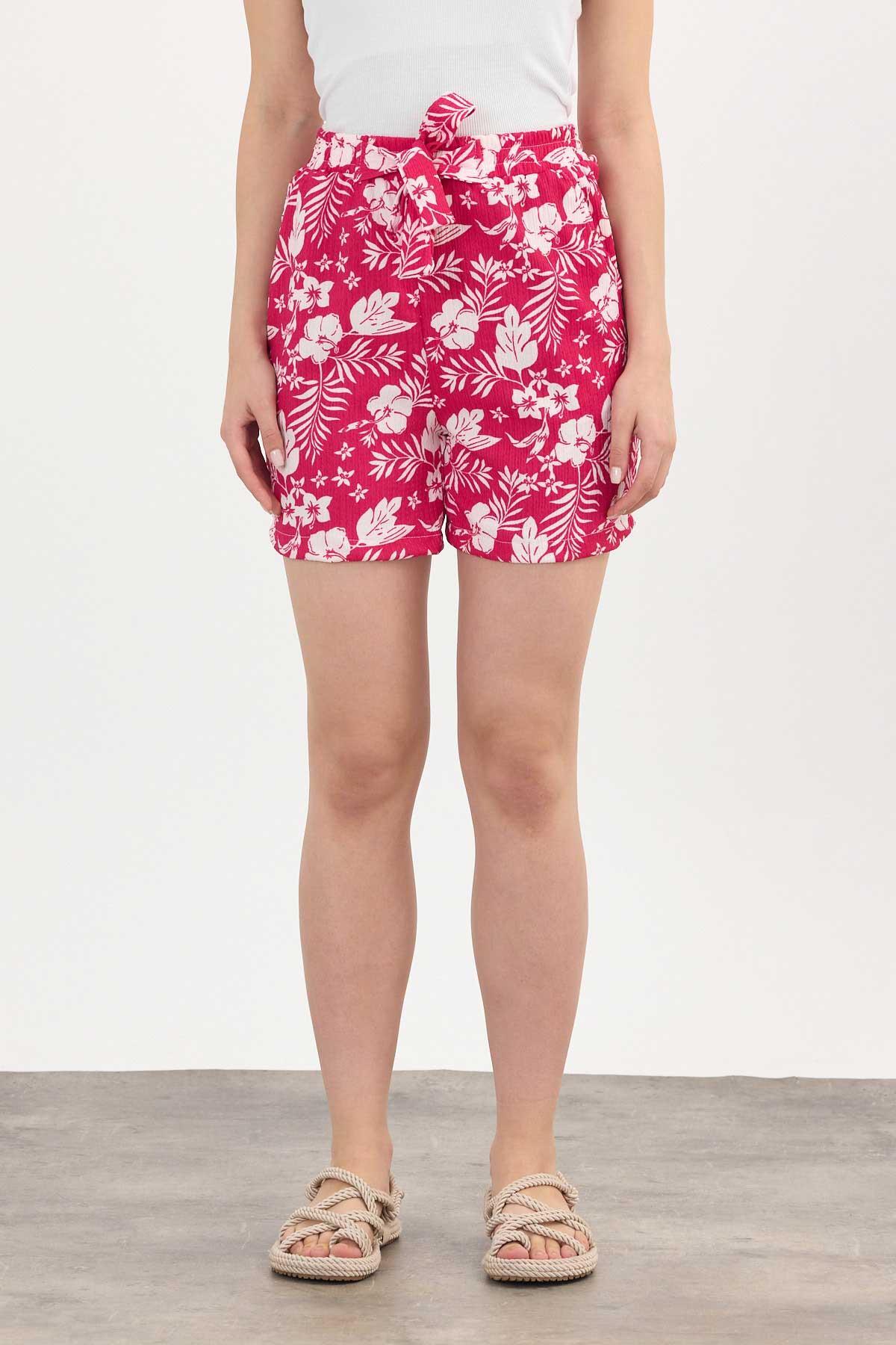 Fuşya Çiçek Desenli Şort 4356A - RAYS