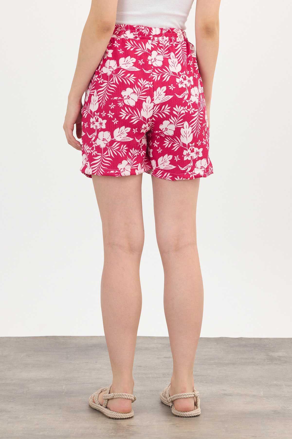 Fuşya Çiçek Desenli Şort 4356A - 6