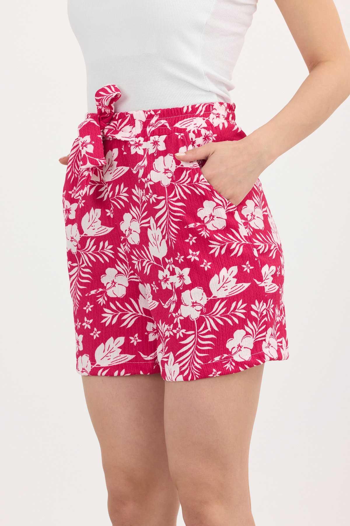 Fuşya Çiçek Desenli Şort 4356A - 7