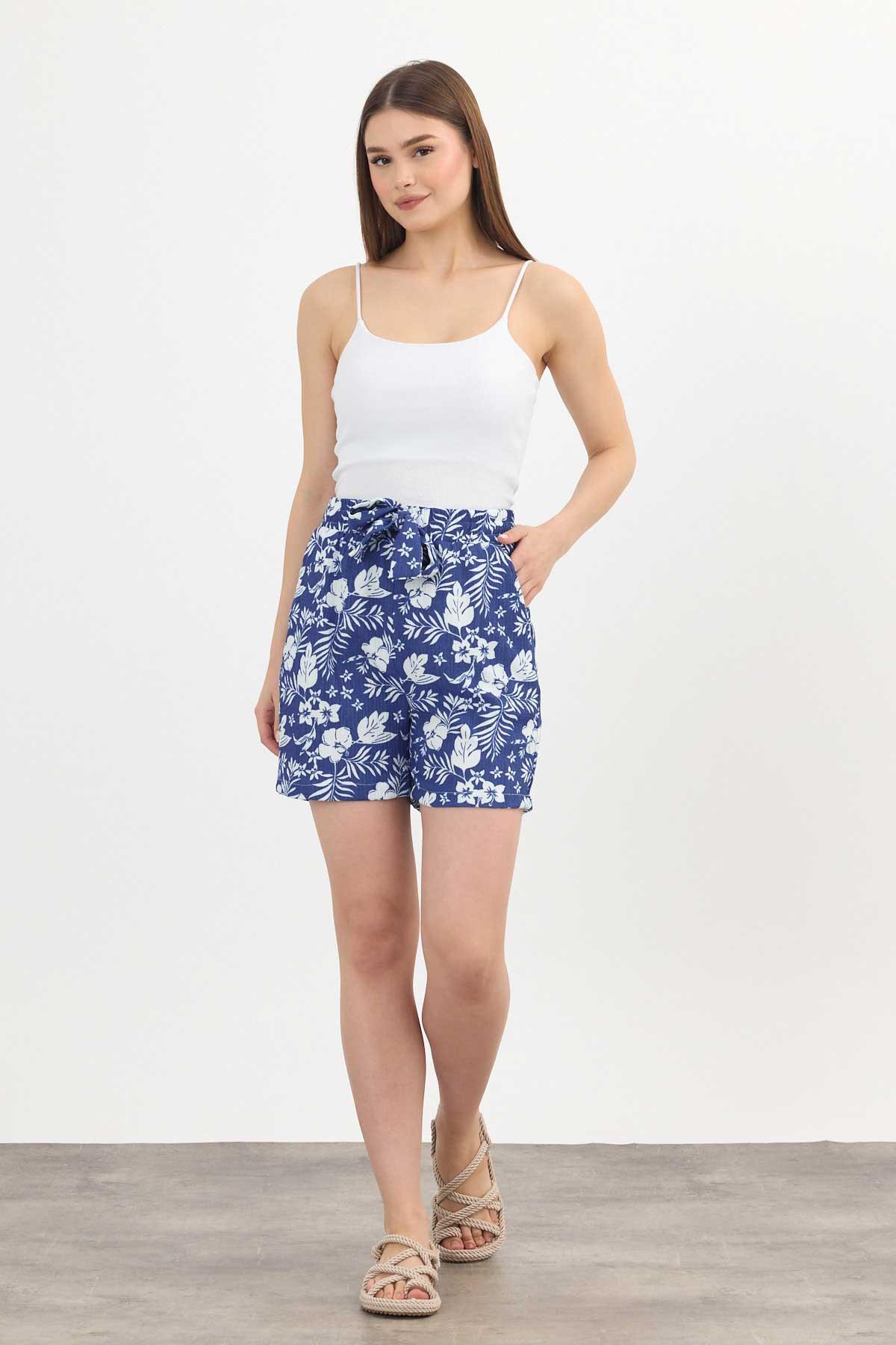 Çiçek Desenli Şort 4356A Saks - RAYS