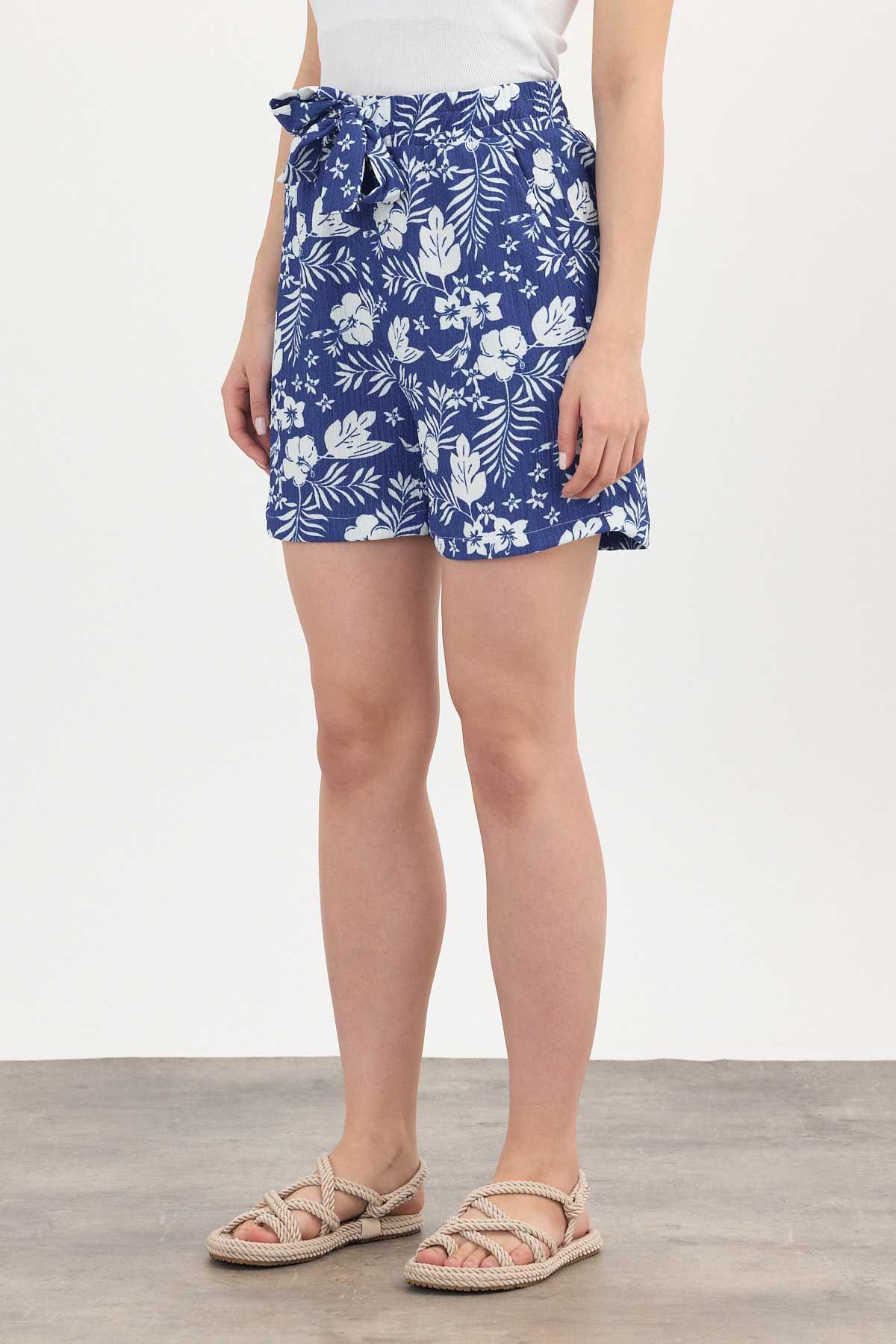 Çiçek Desenli Şort 4356A Saks - RAYS