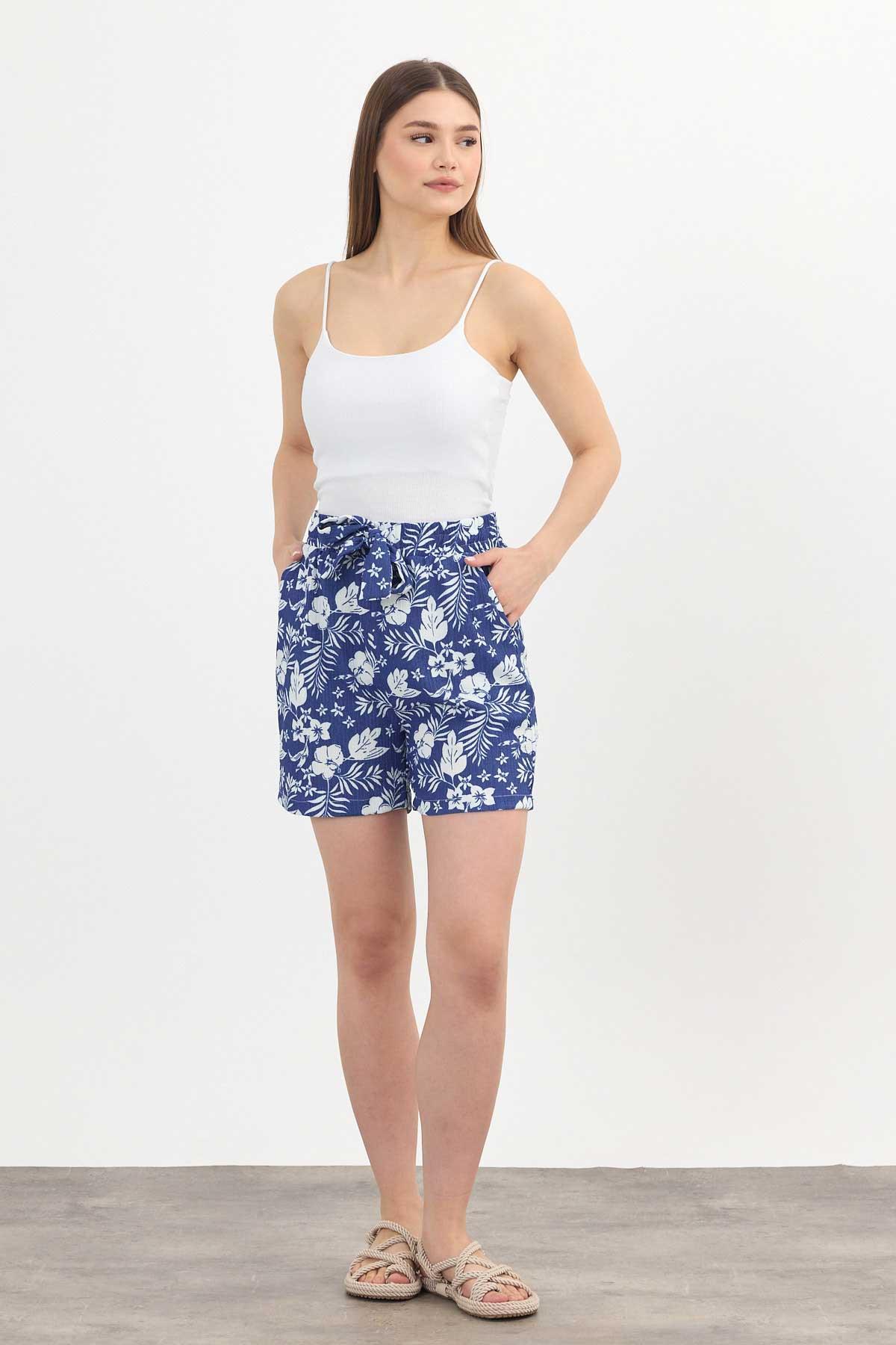 Saks Çiçek Desenli Şort 4356A - 1