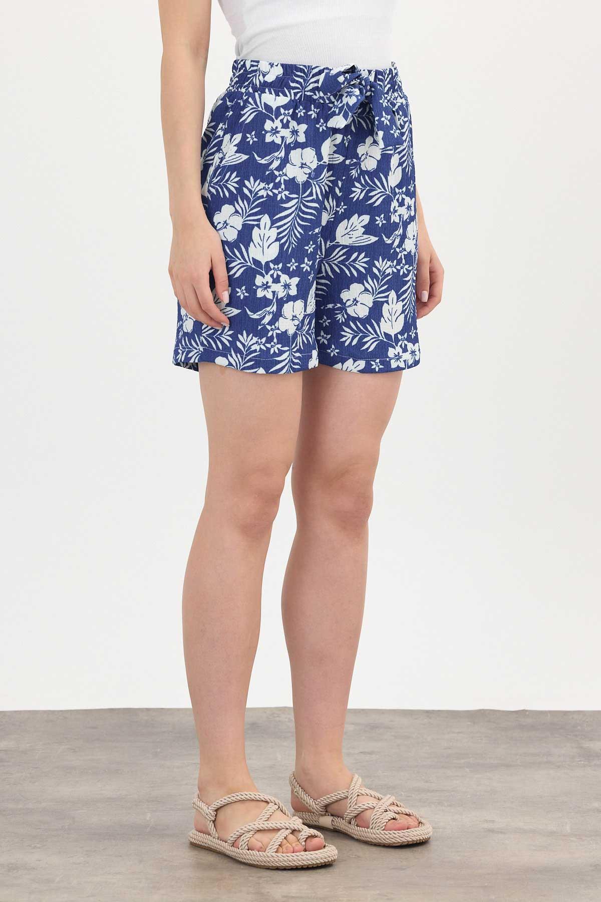 Saks Çiçek Desenli Şort 4356A - 5