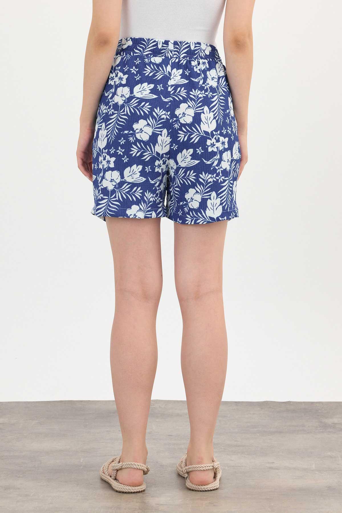 Saks Çiçek Desenli Şort 4356A - 6