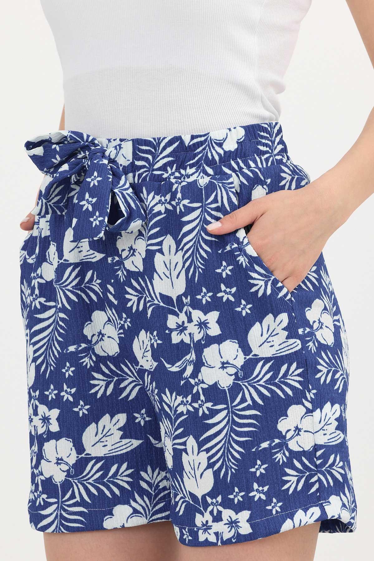 Saks Çiçek Desenli Şort 4356A - 7