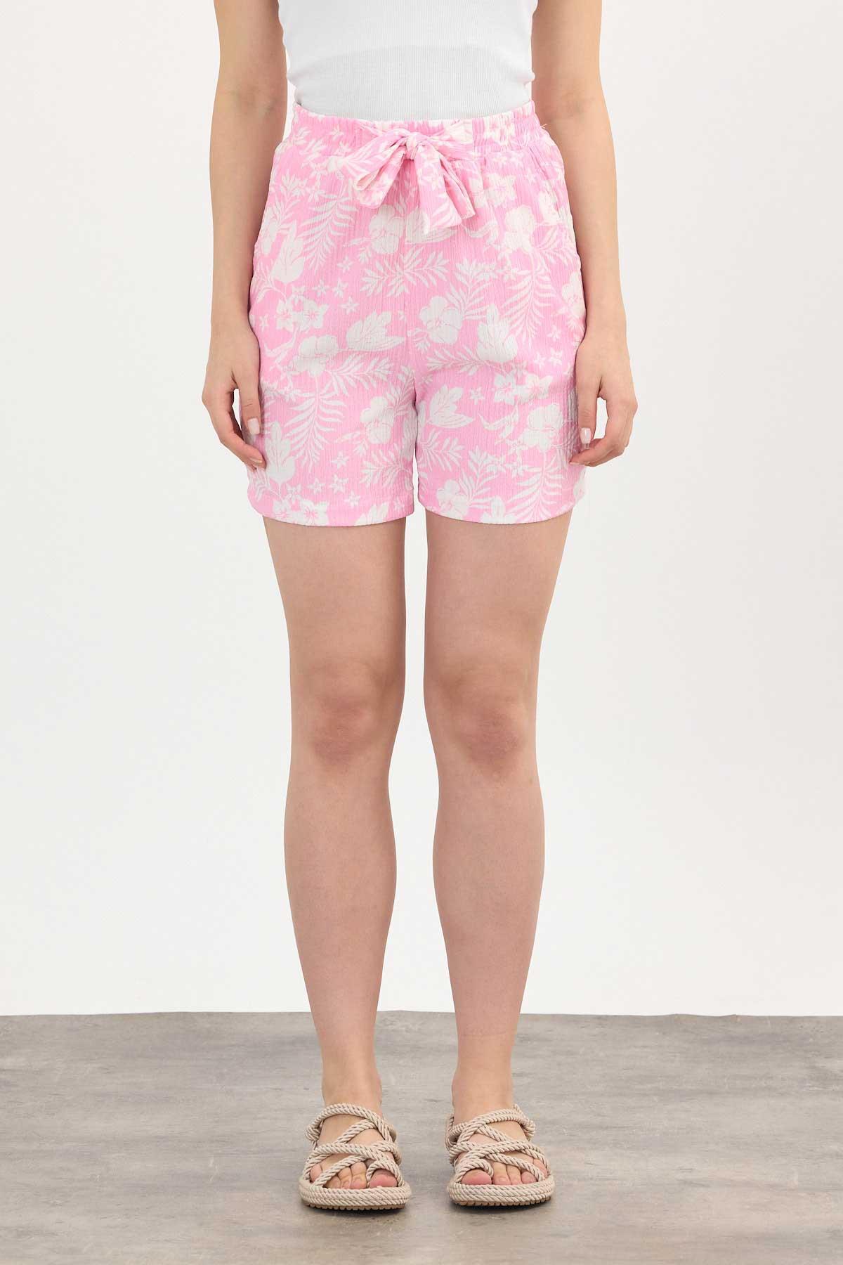 Şeker Pembe Çiçek Desenli Şort 4356A - RAYS