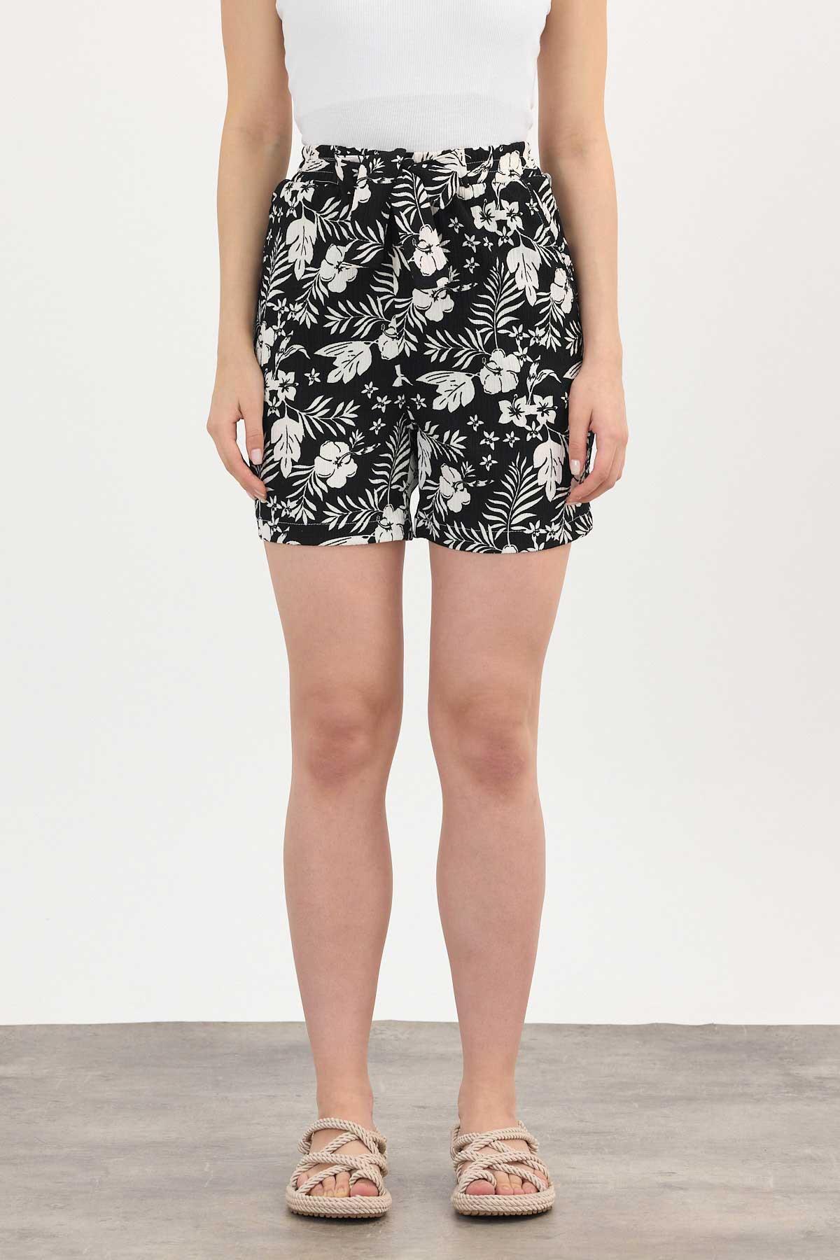 4356A Çiçek Desenli Şort Siyah - RAYS