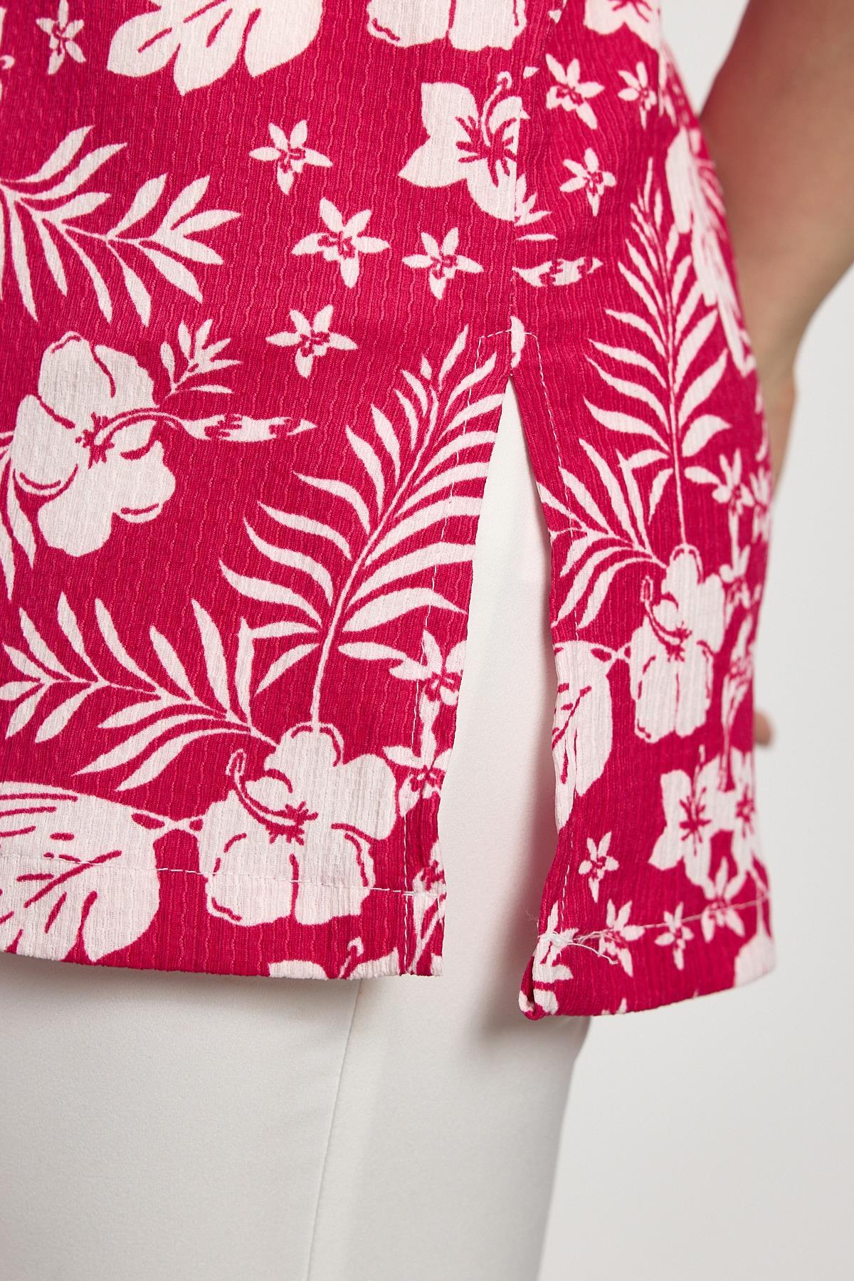 Fuşya Çiçek Desen Tişört 4357A - 8