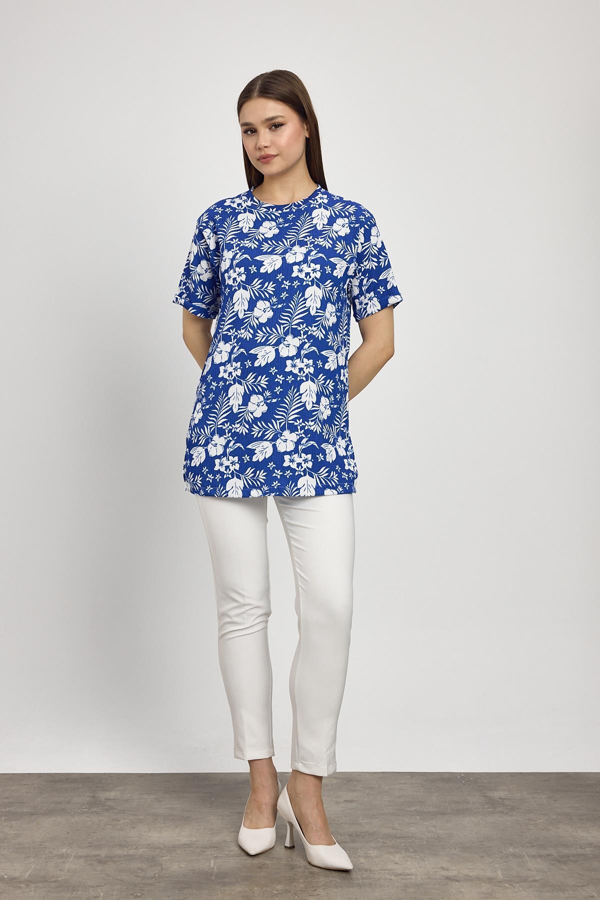 Saks Çiçek Desen Tişört 4357A 