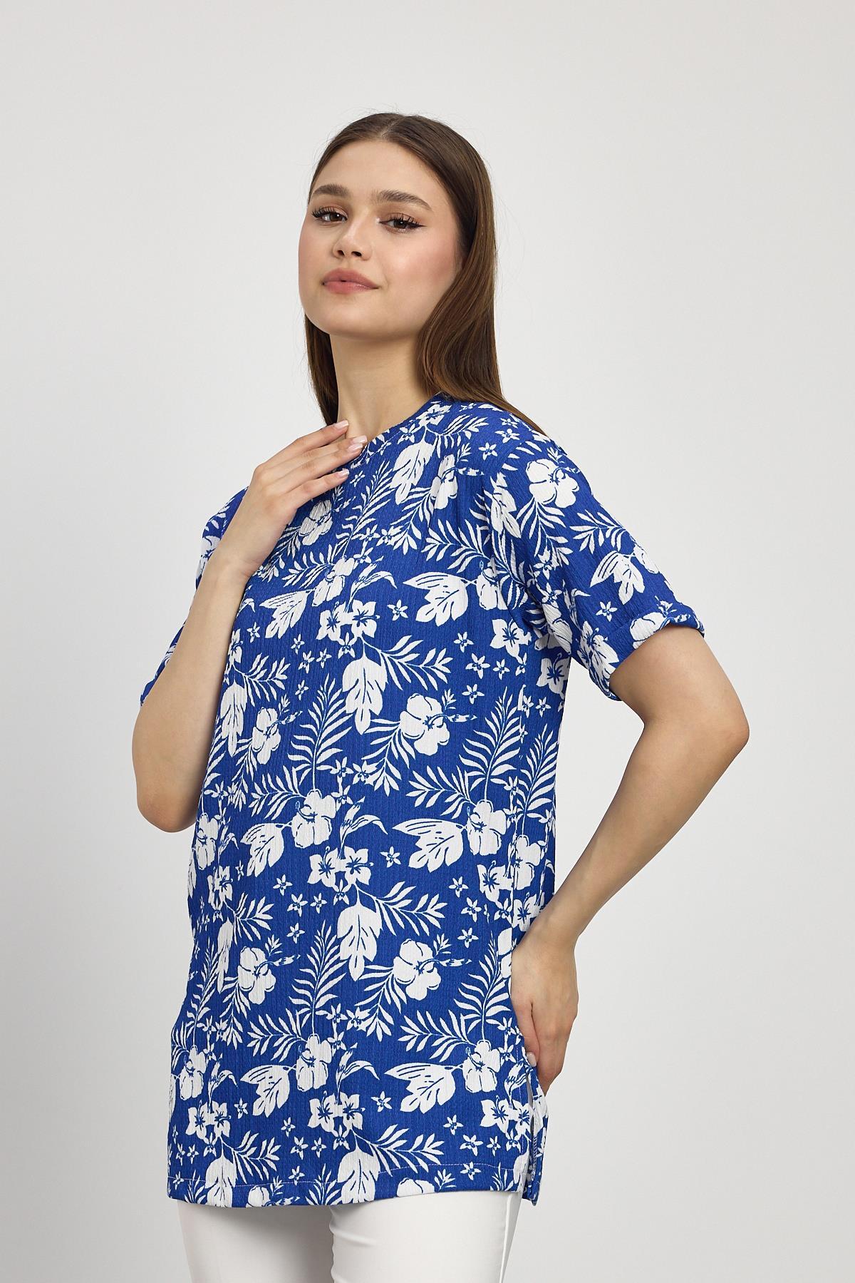 Saks Çiçek Desen Tişört 4357A - 6