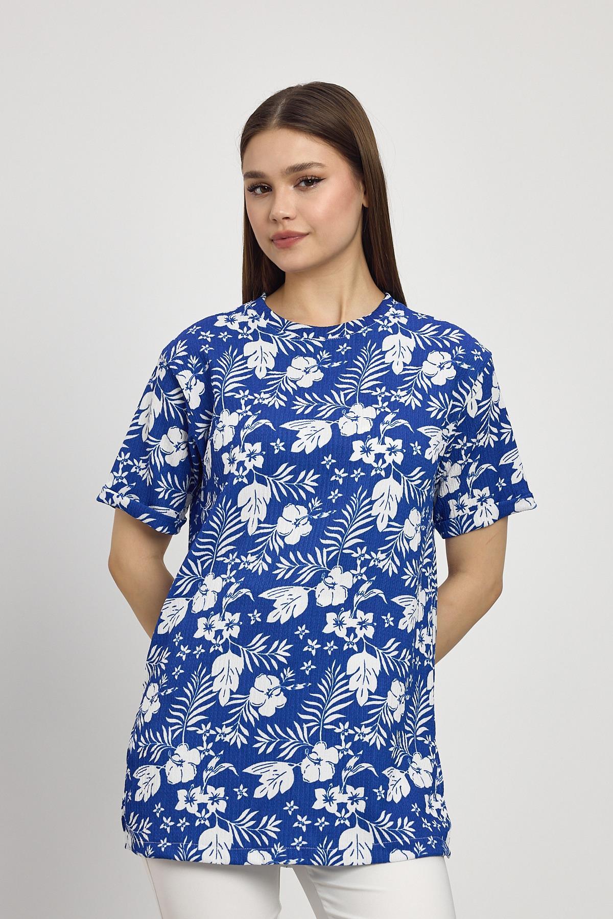 Saks Çiçek Desen Tişört 4357A - 7