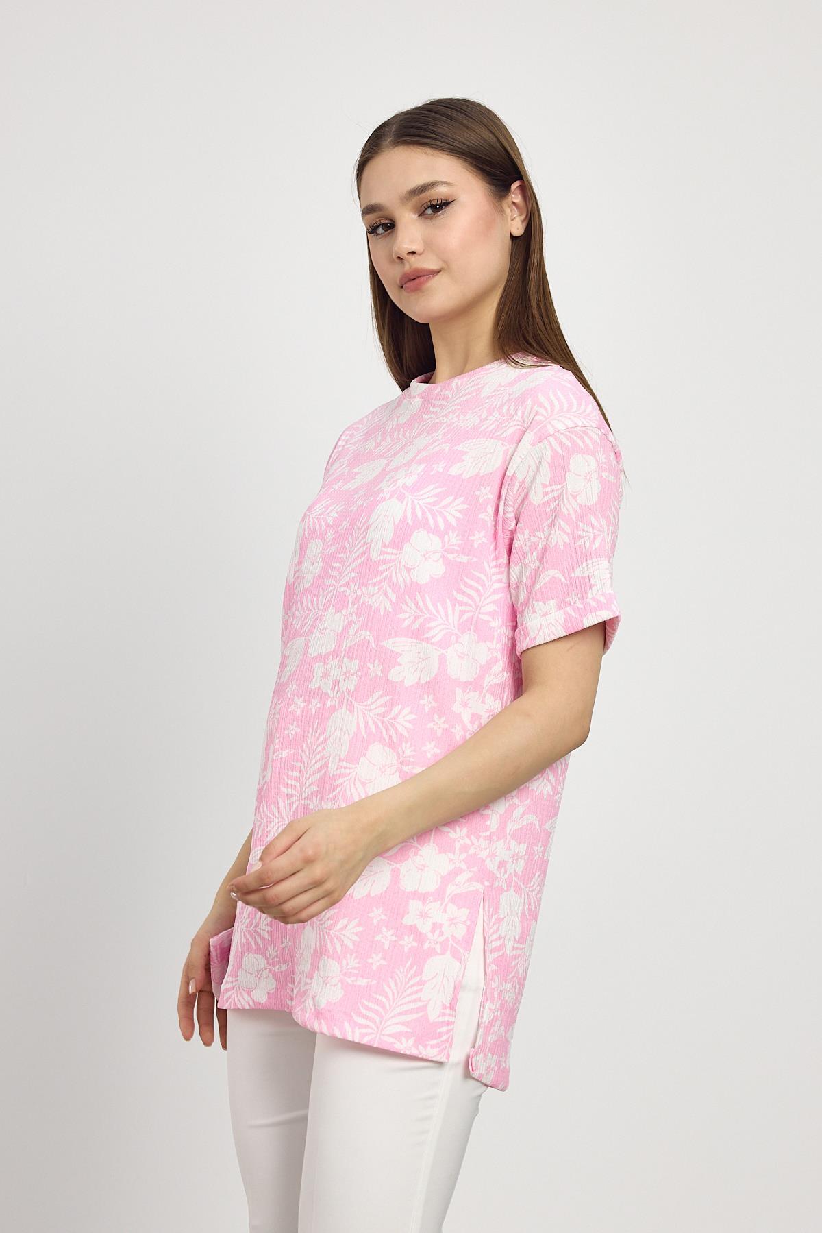 Şeker Pembe Çiçek Desen Tişört 4357A - 3