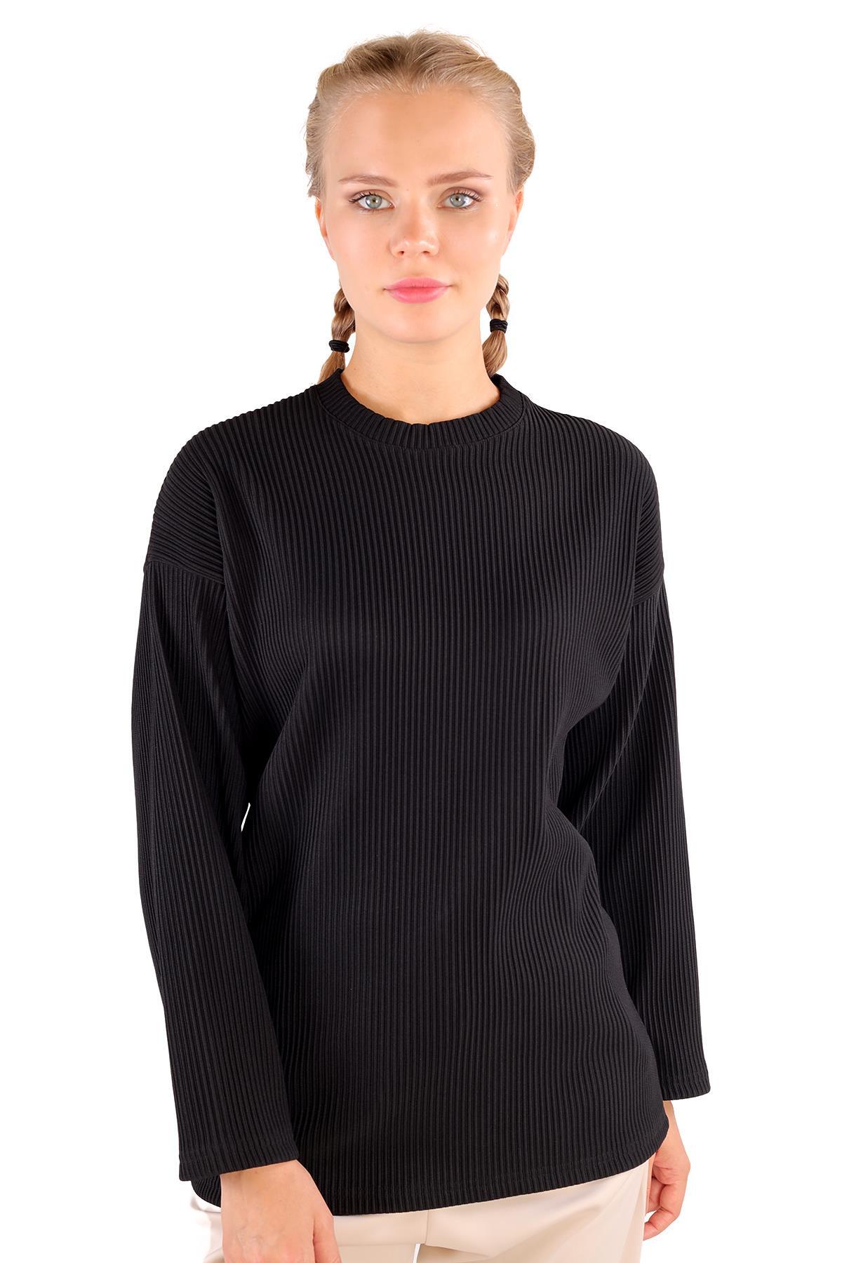 4359A Bisiklet Yaka Bluz Siyah 