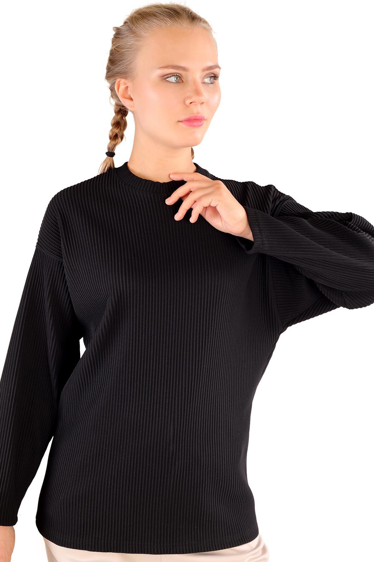 4359A Bisiklet Yaka Bluz Siyah - 8