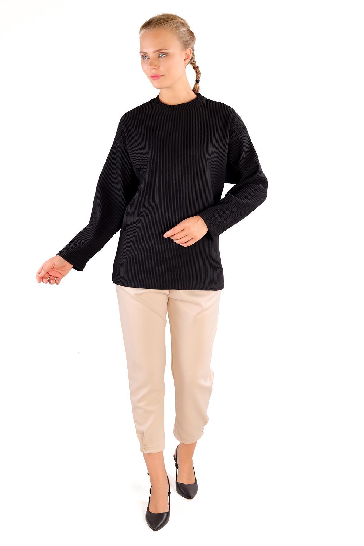 4359A Bisiklet Yaka Bluz Siyah - 3