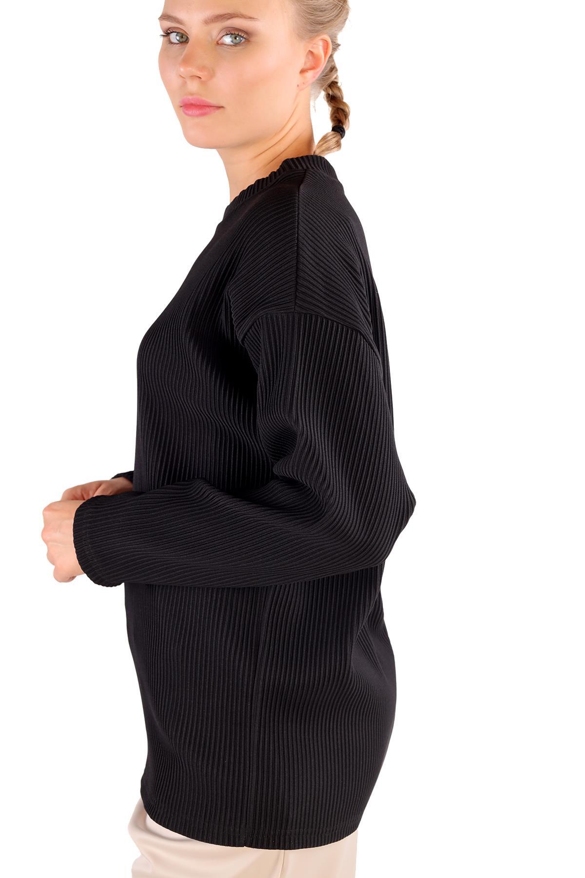 4359A Bisiklet Yaka Bluz Siyah - 6