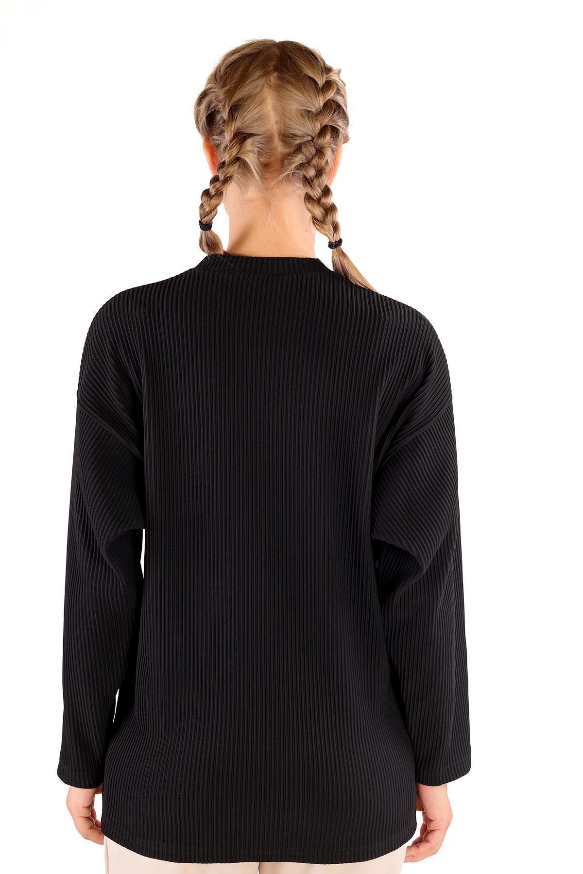 Siyah Bisiklet Yaka Bluz 4359A - 5