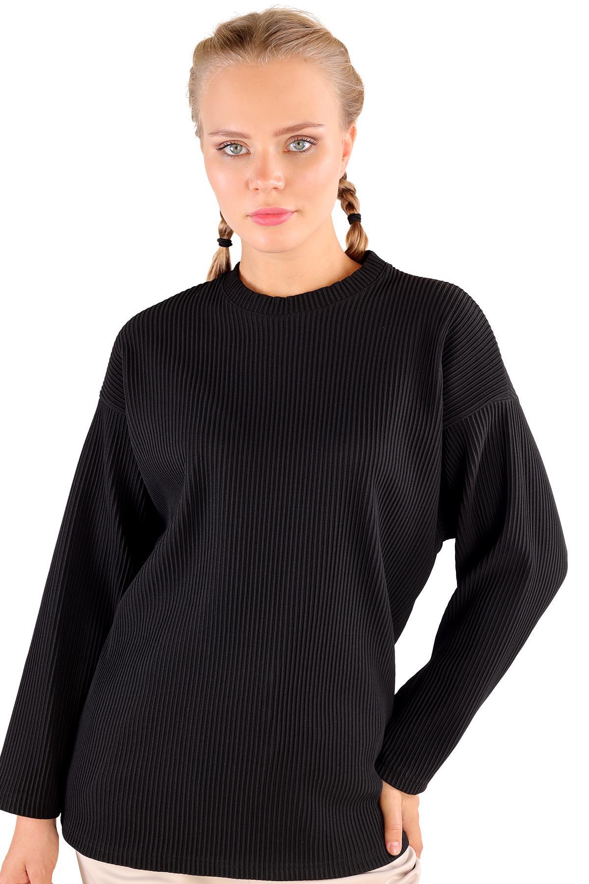 Siyah Bisiklet Yaka Bluz 4359A - 7