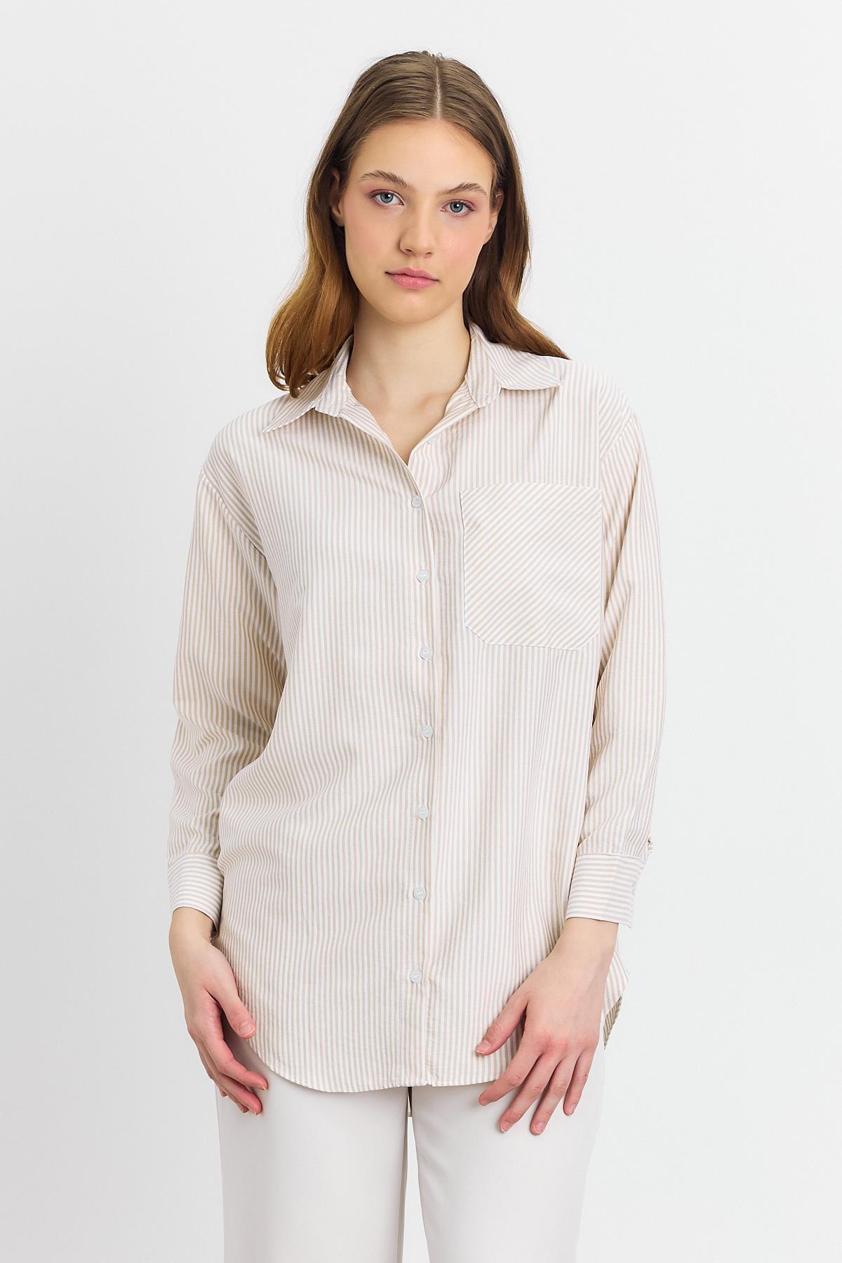 4360A Çizgili Gömlek Bej - RAYS