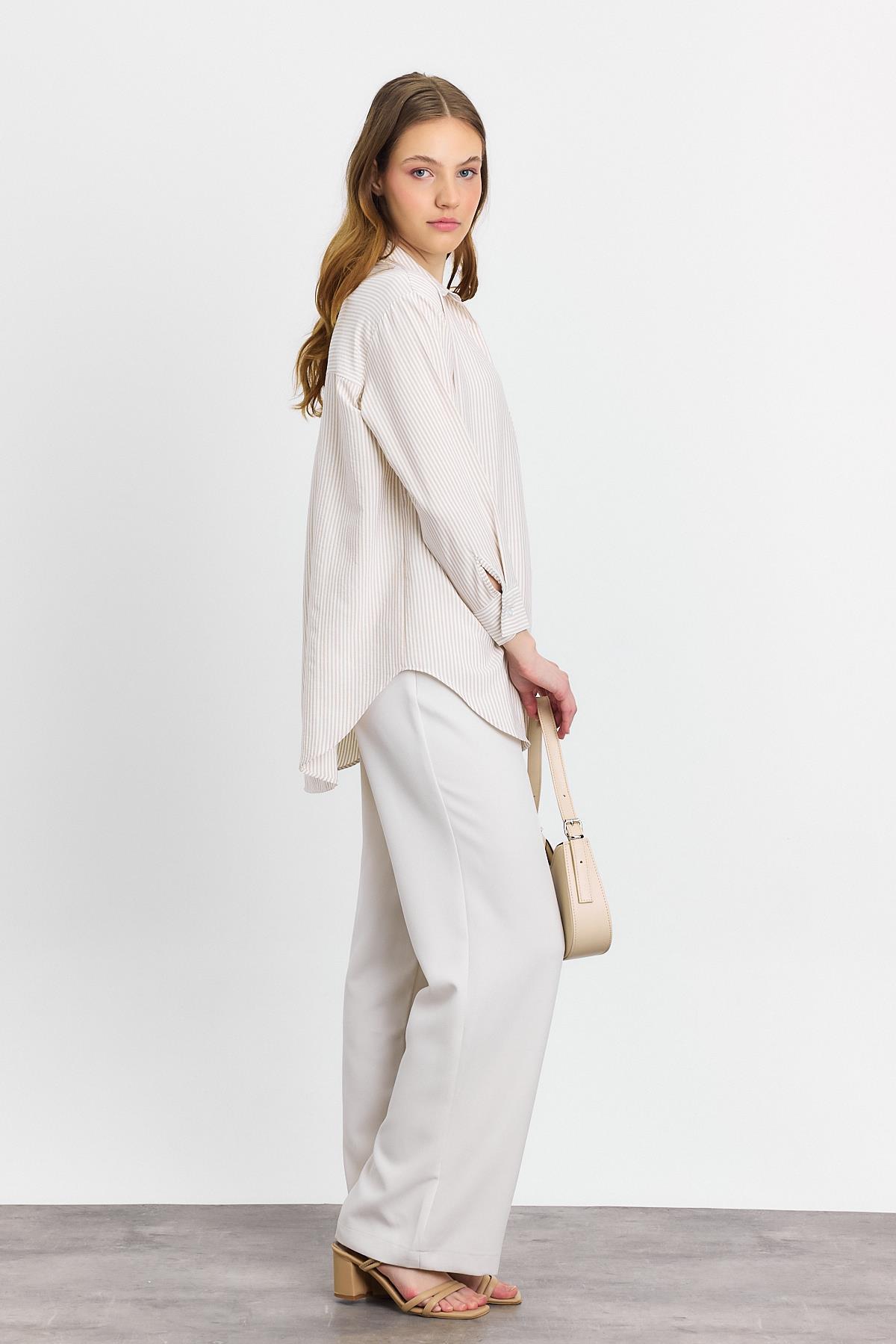 4360A Çizgili Gömlek Bej - 7