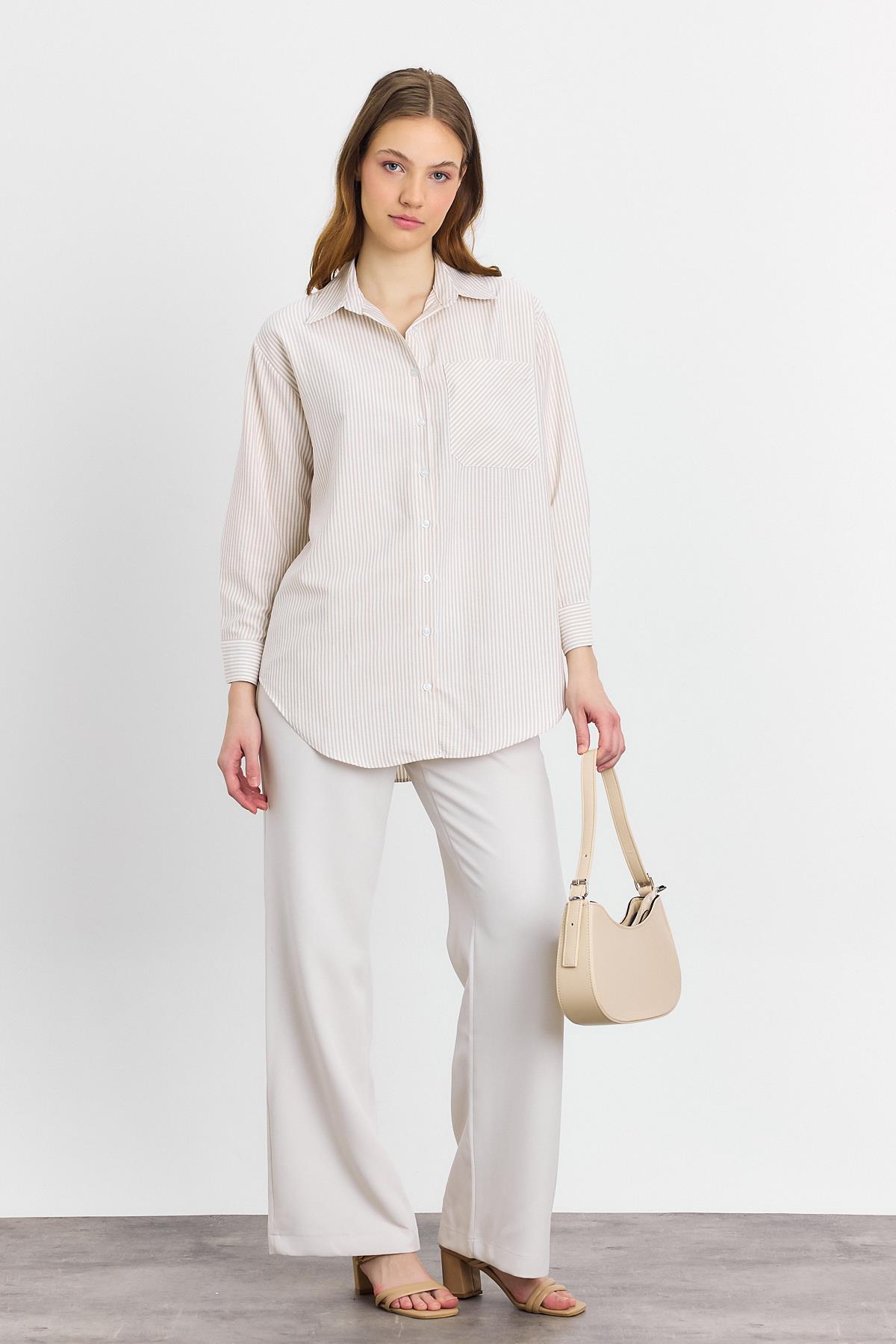4360A Çizgili Gömlek Bej - 2