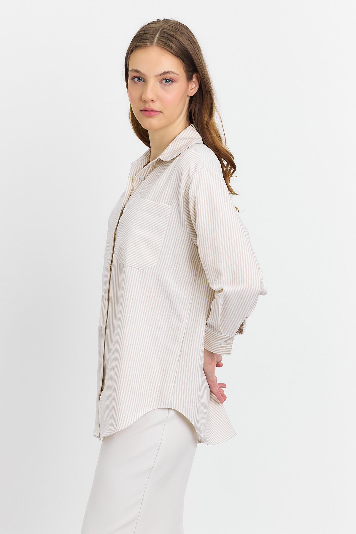4360A Çizgili Gömlek Bej - 6