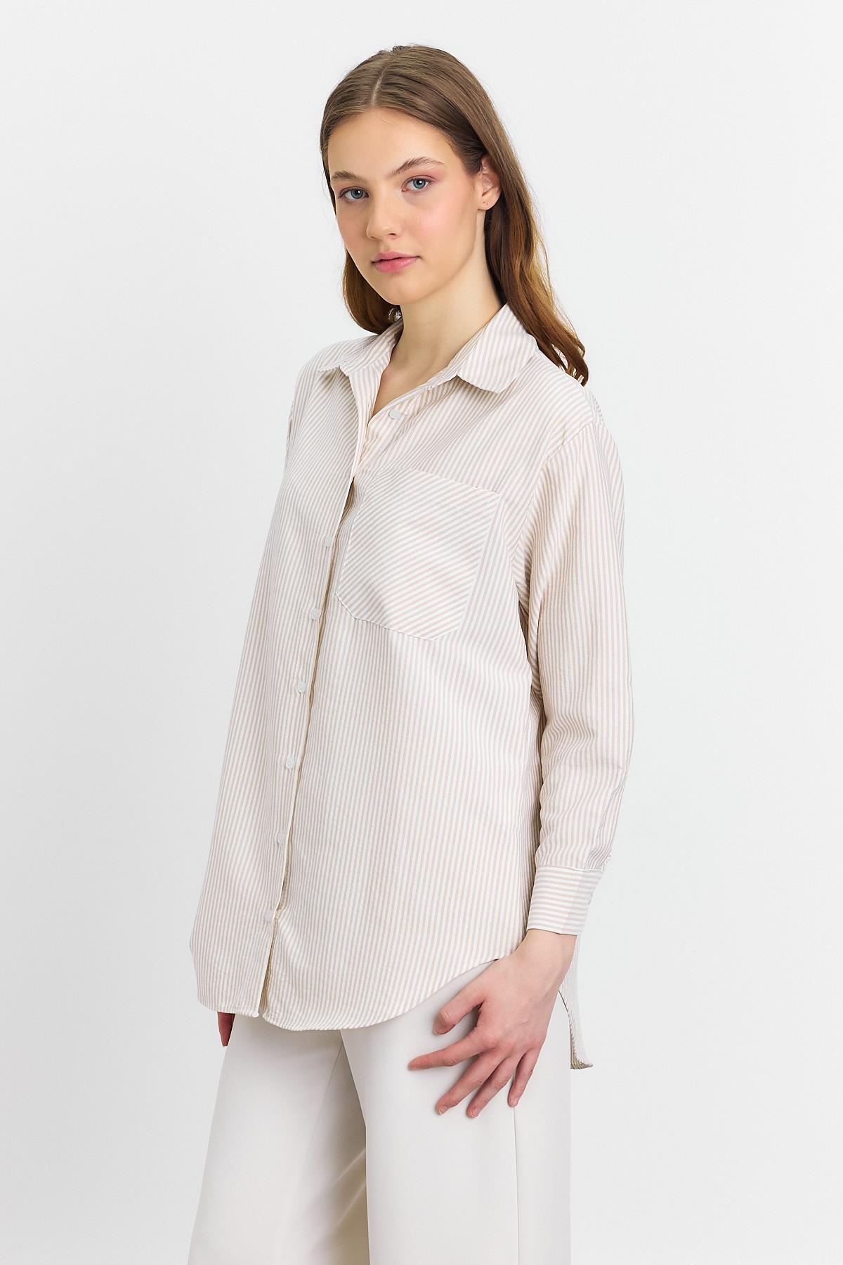Bej Çizgili Gömlek 4360A - 1