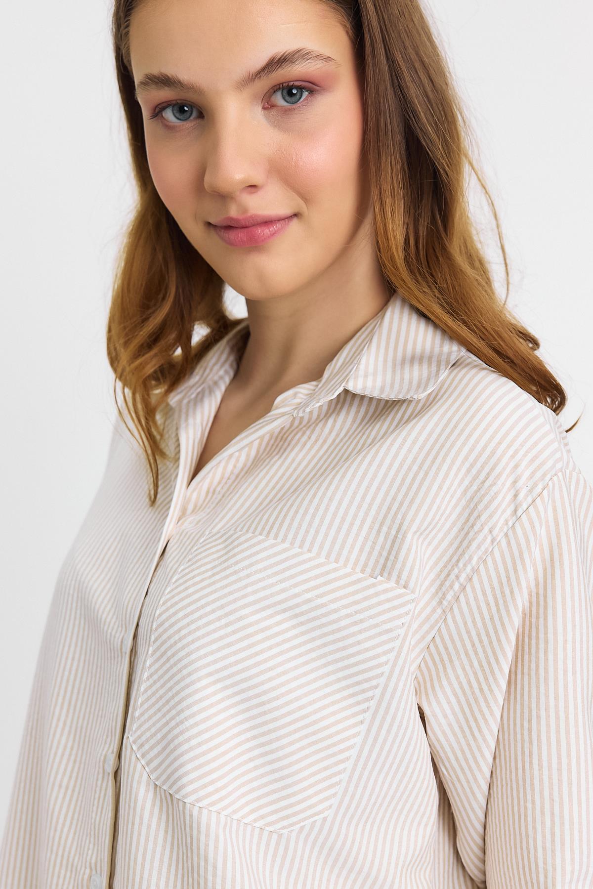 Bej Çizgili Gömlek 4360A - 4