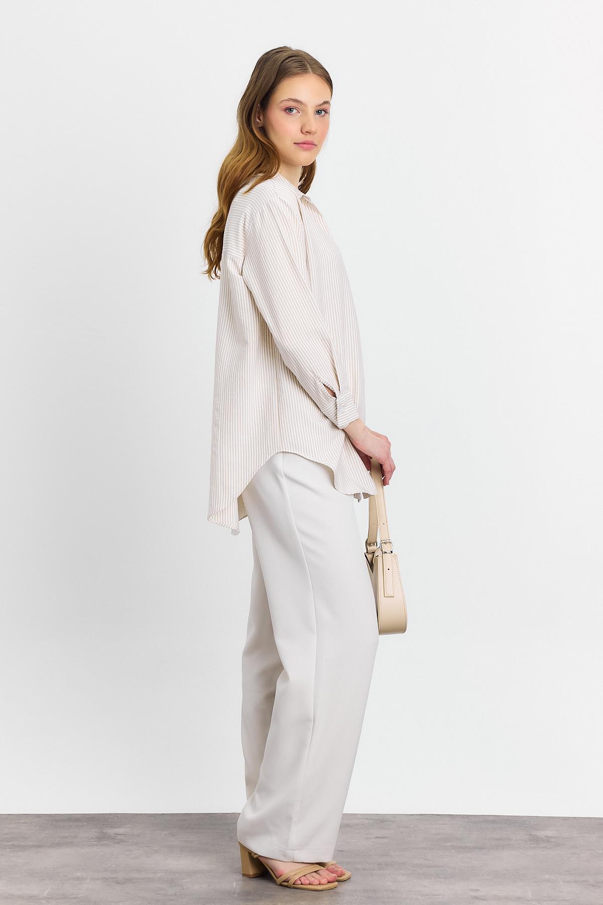 Bej Çizgili Gömlek 4360A - 8