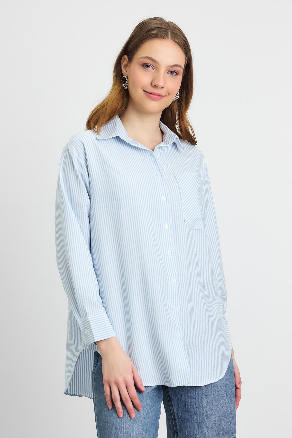 4360A Çizgili Gömlek Mavi 