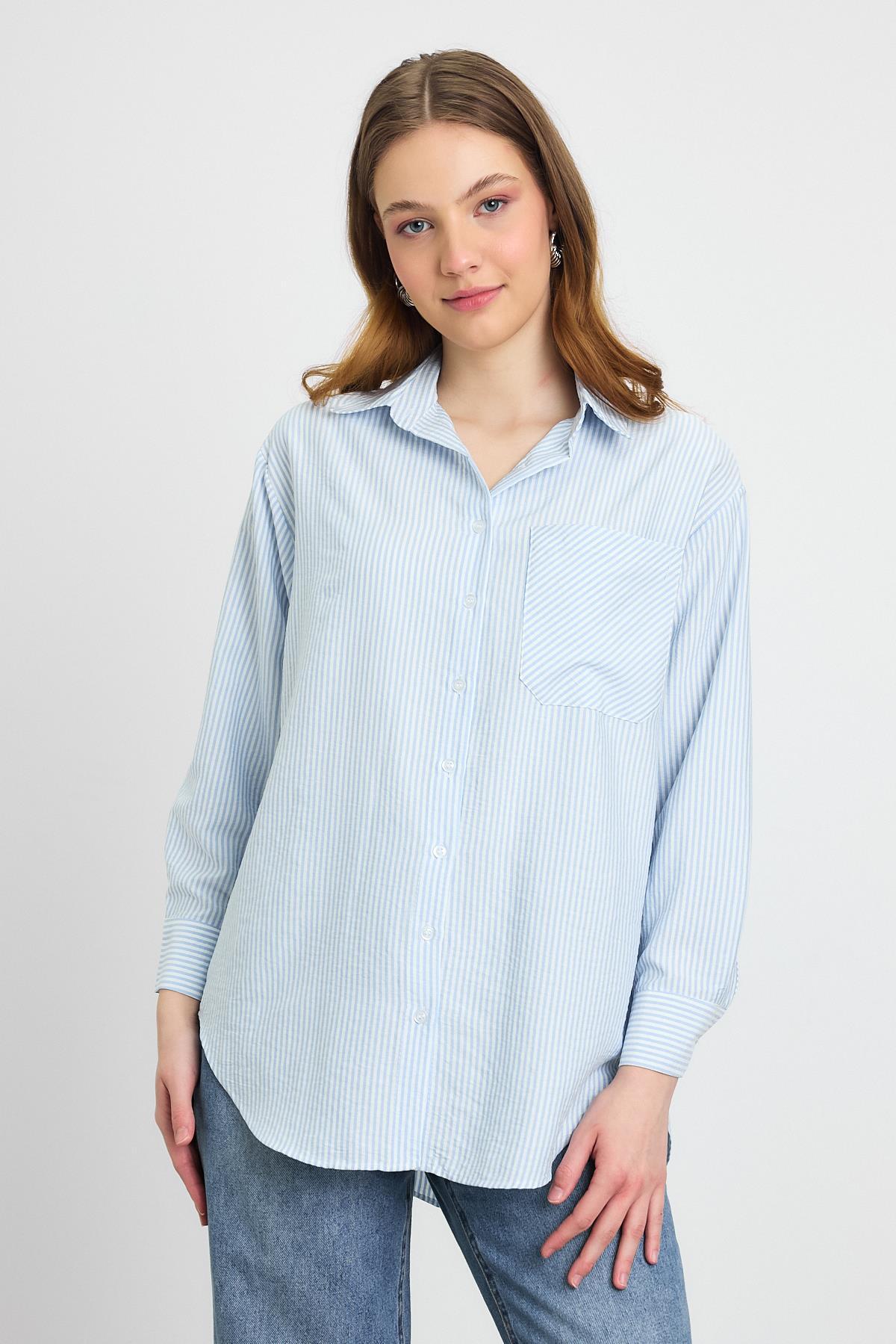 Mavi Çizgili Gömlek 4360A - 3