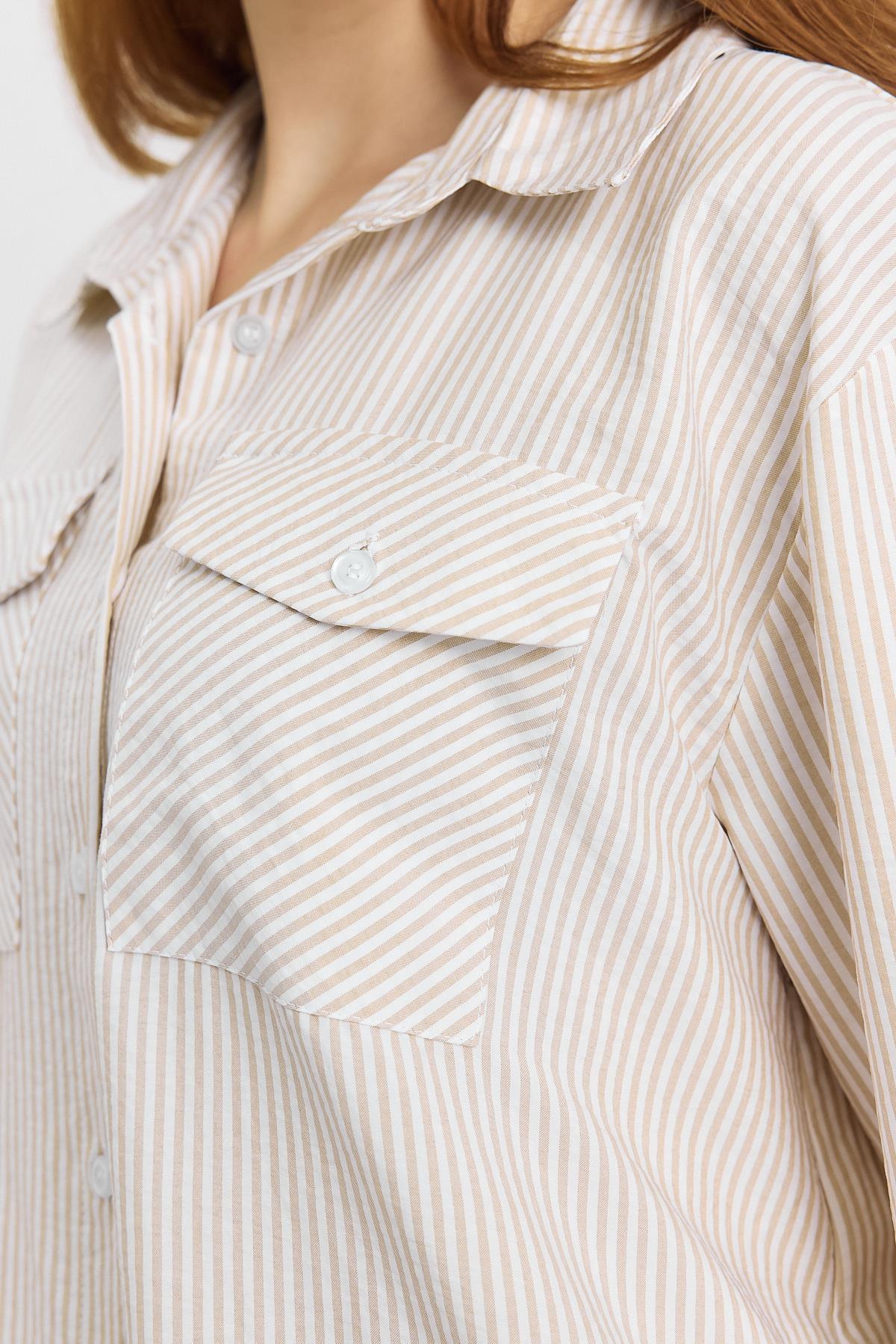 4362A Çizgili Çift Cepli Gömlek Bej - RAYS