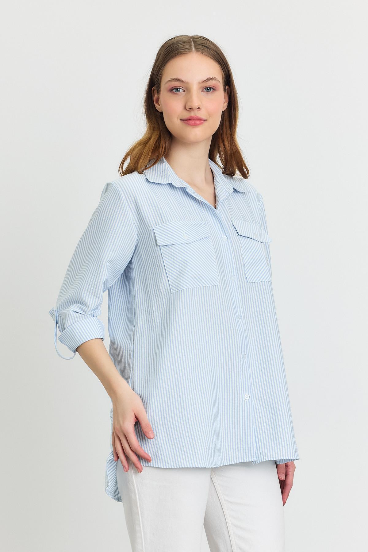 Mavi Çizgili Çift Cepli Gömlek 4362A - 1