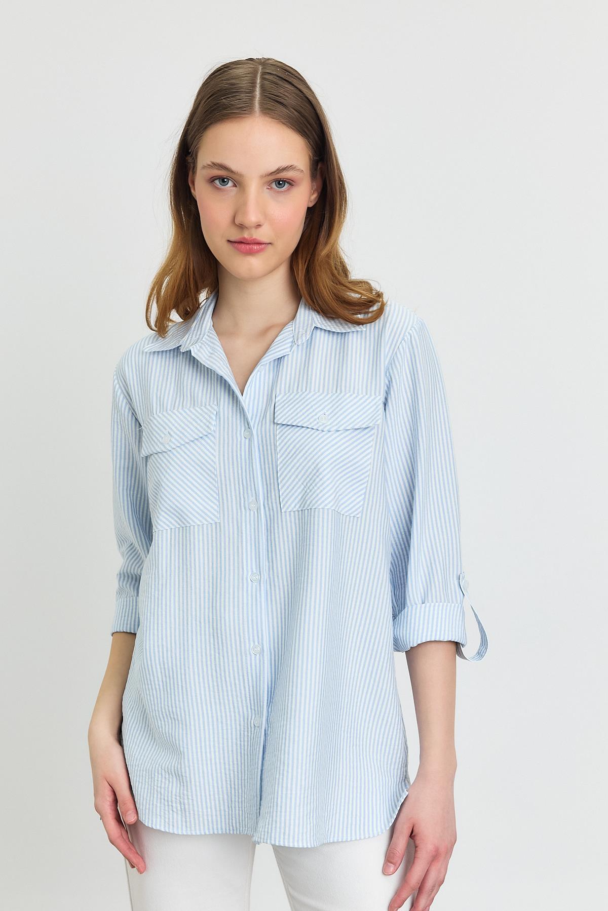 Mavi Çizgili Çift Cepli Gömlek 4362A - 3