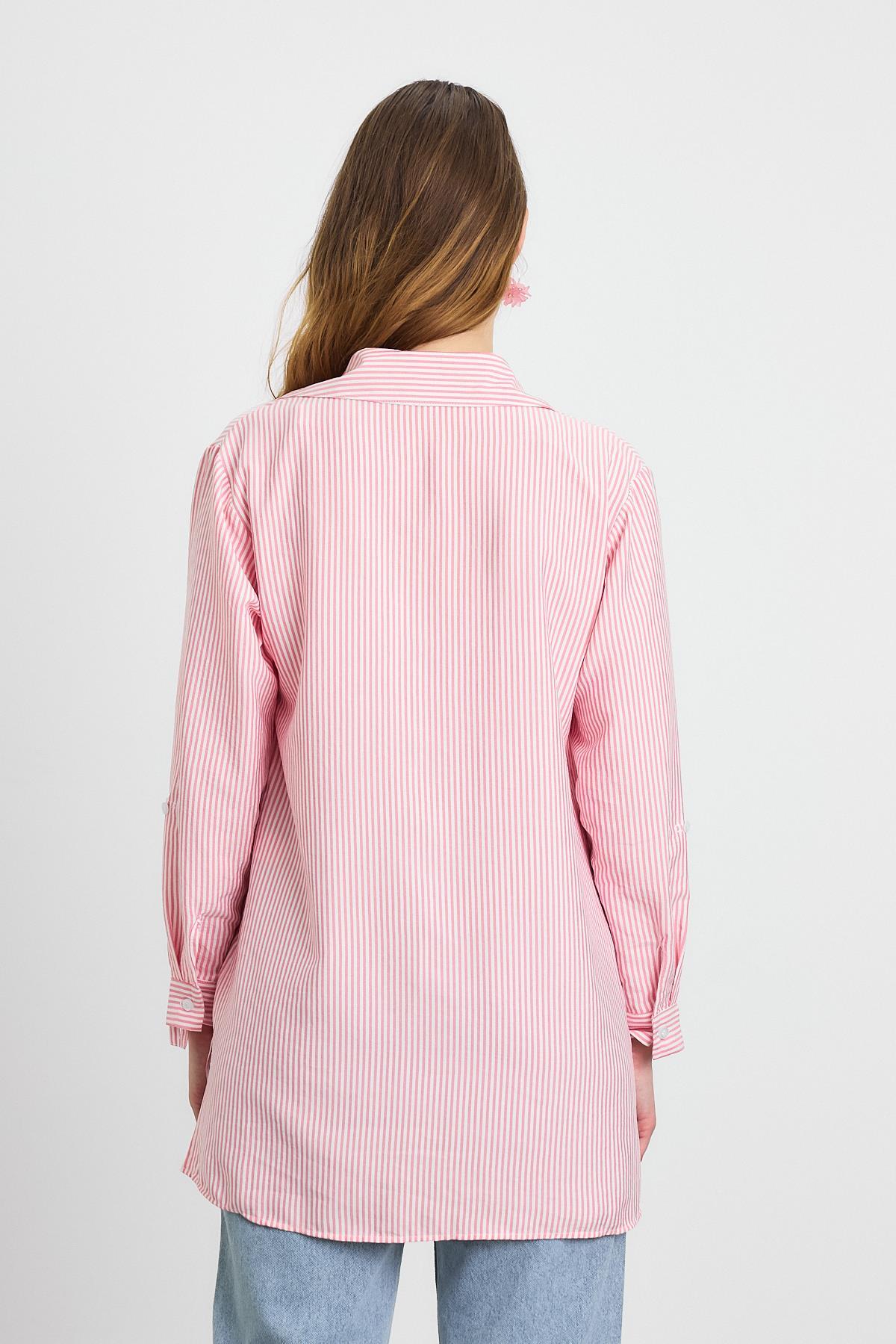 Pembe Çizgili Çift Cepli Gömlek 4362A - 5