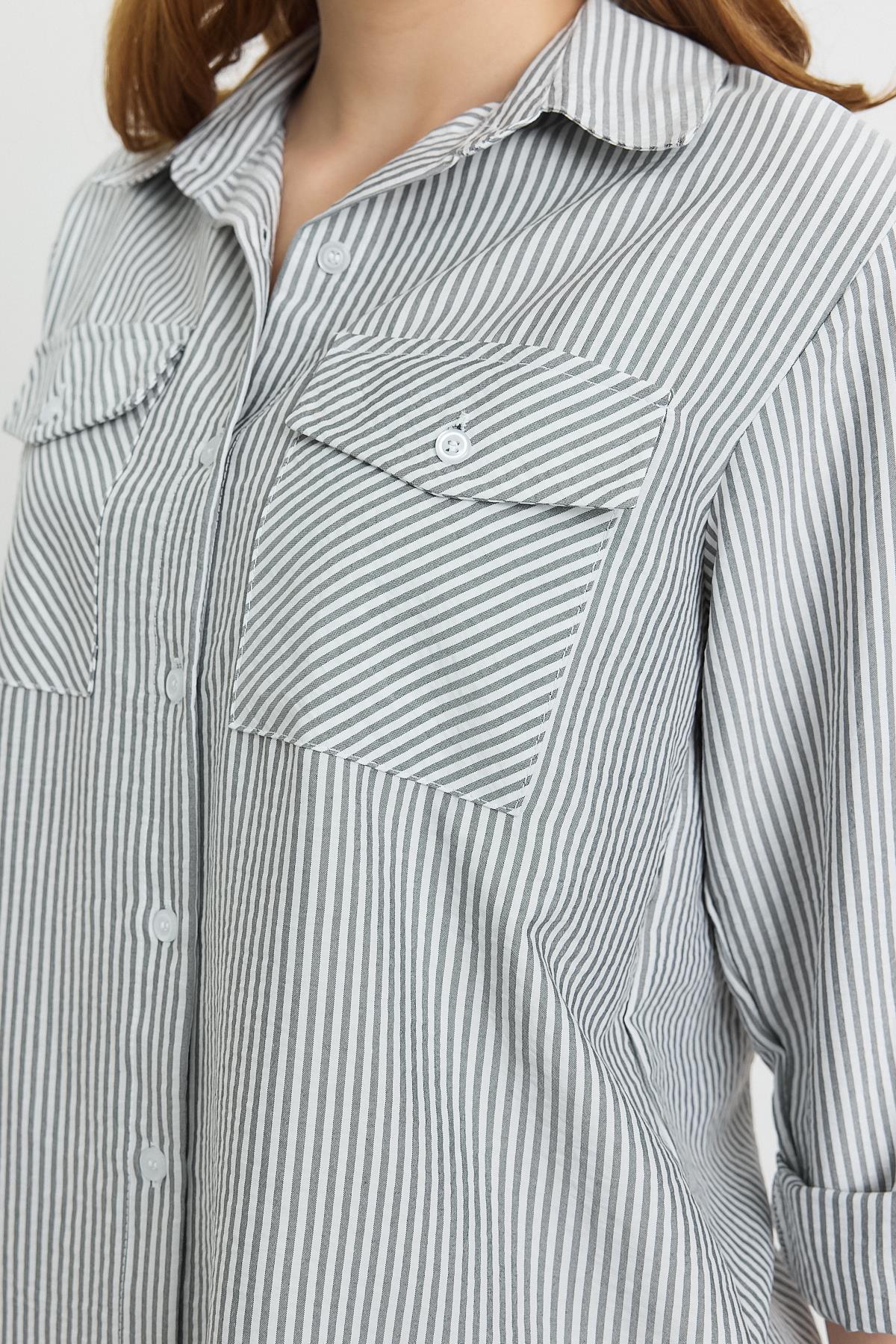 4362A Çizgili Çift Cepli Gömlek Siyah - RAYS