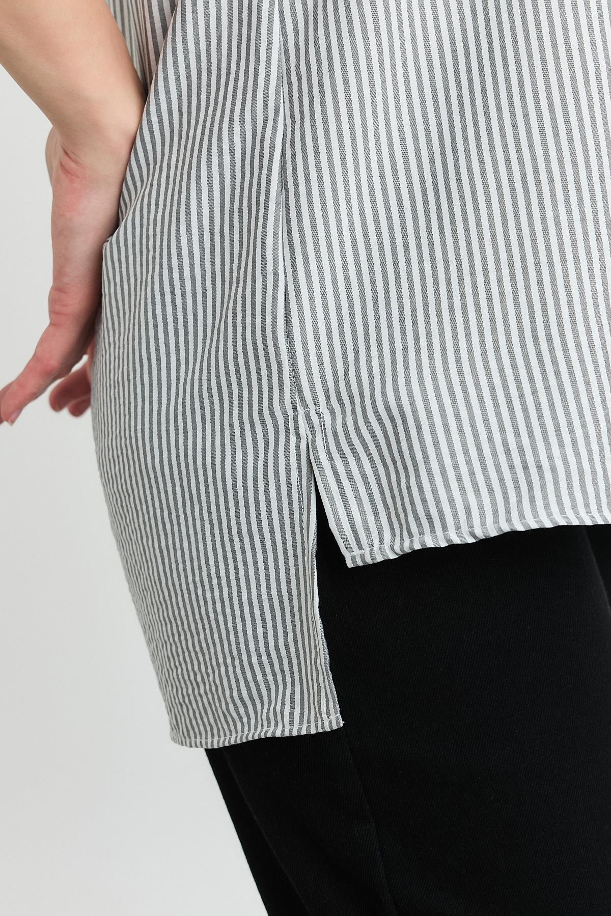 4362A Çizgili Çift Cepli Gömlek Siyah - 7