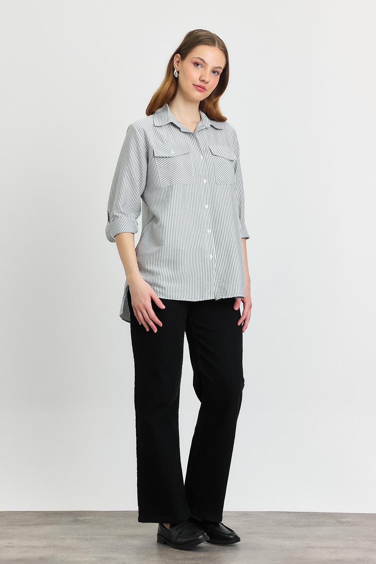 Siyah Çizgili Çift Cepli Gömlek 4362A - 2