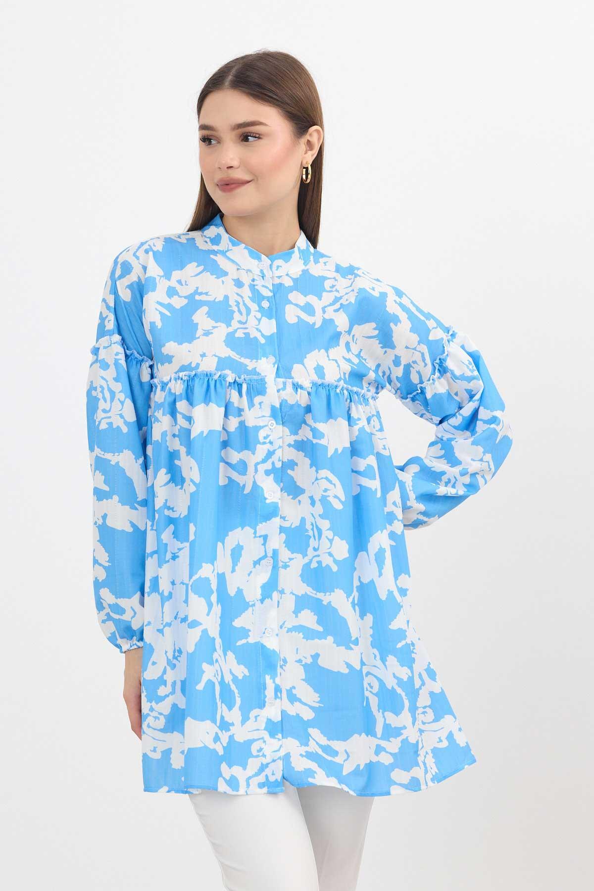 Mavi Desenli Kol Lastikli Tunik 4366A - 1