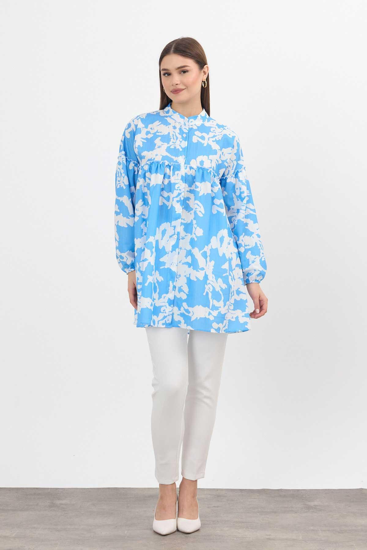 Mavi Desenli Kol Lastikli Tunik 4366A - 2