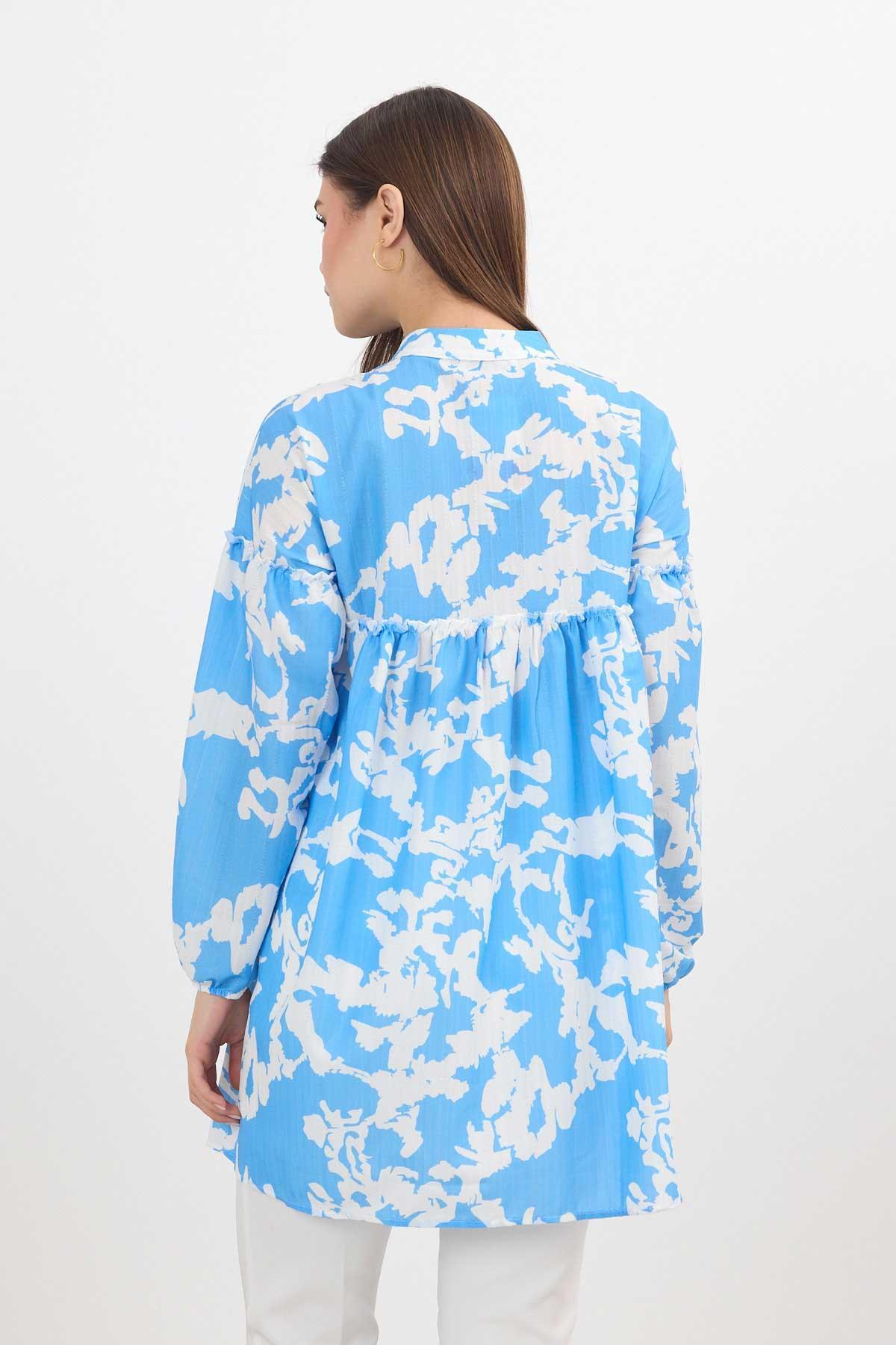 Mavi Desenli Kol Lastikli Tunik 4366A - 5