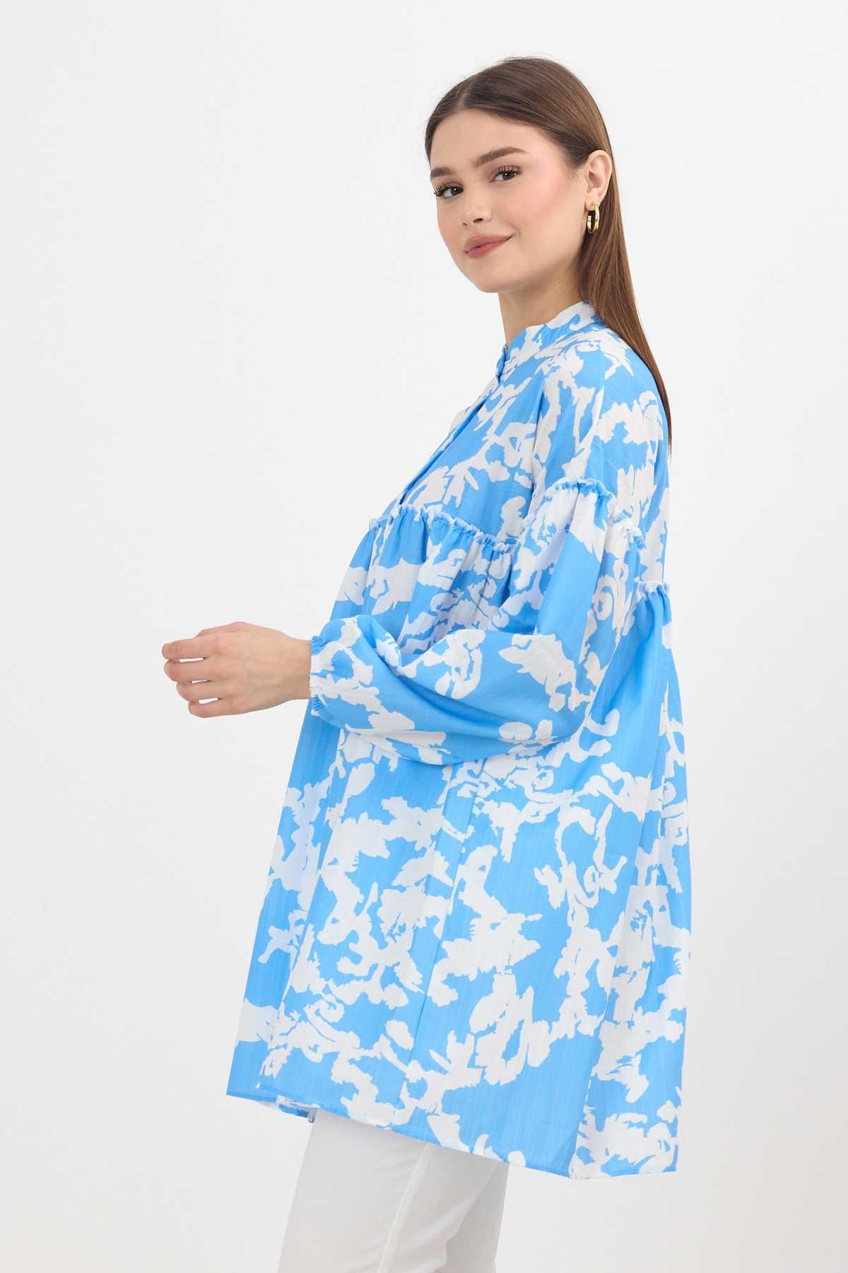 Mavi Desenli Kol Lastikli Tunik 4366A - 6