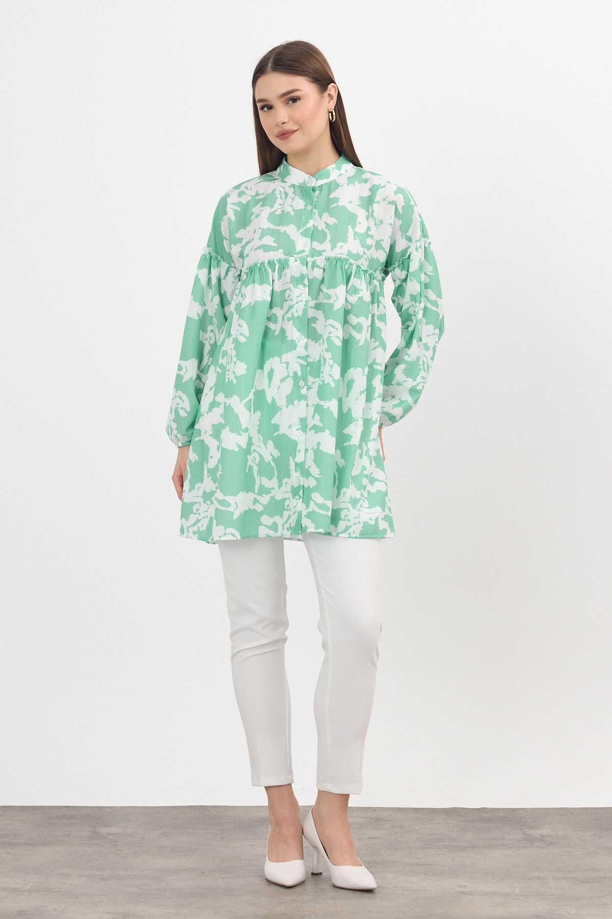 4366A Desenli Kol Lastikli Tunik Mint - 2
