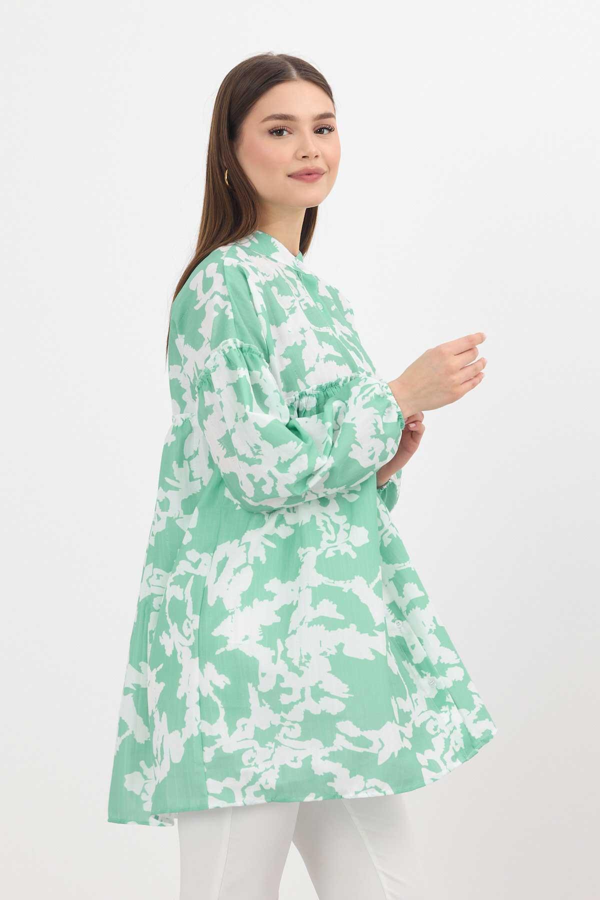 4366A Desenli Kol Lastikli Tunik Mint - 7